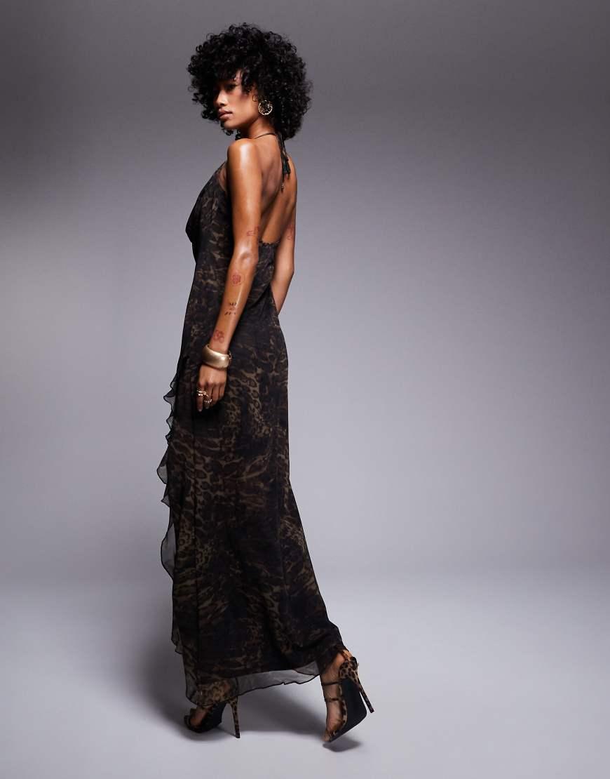 ASOS Mesh Cowl Neck Ruffle Maxi Dress Lyst UK