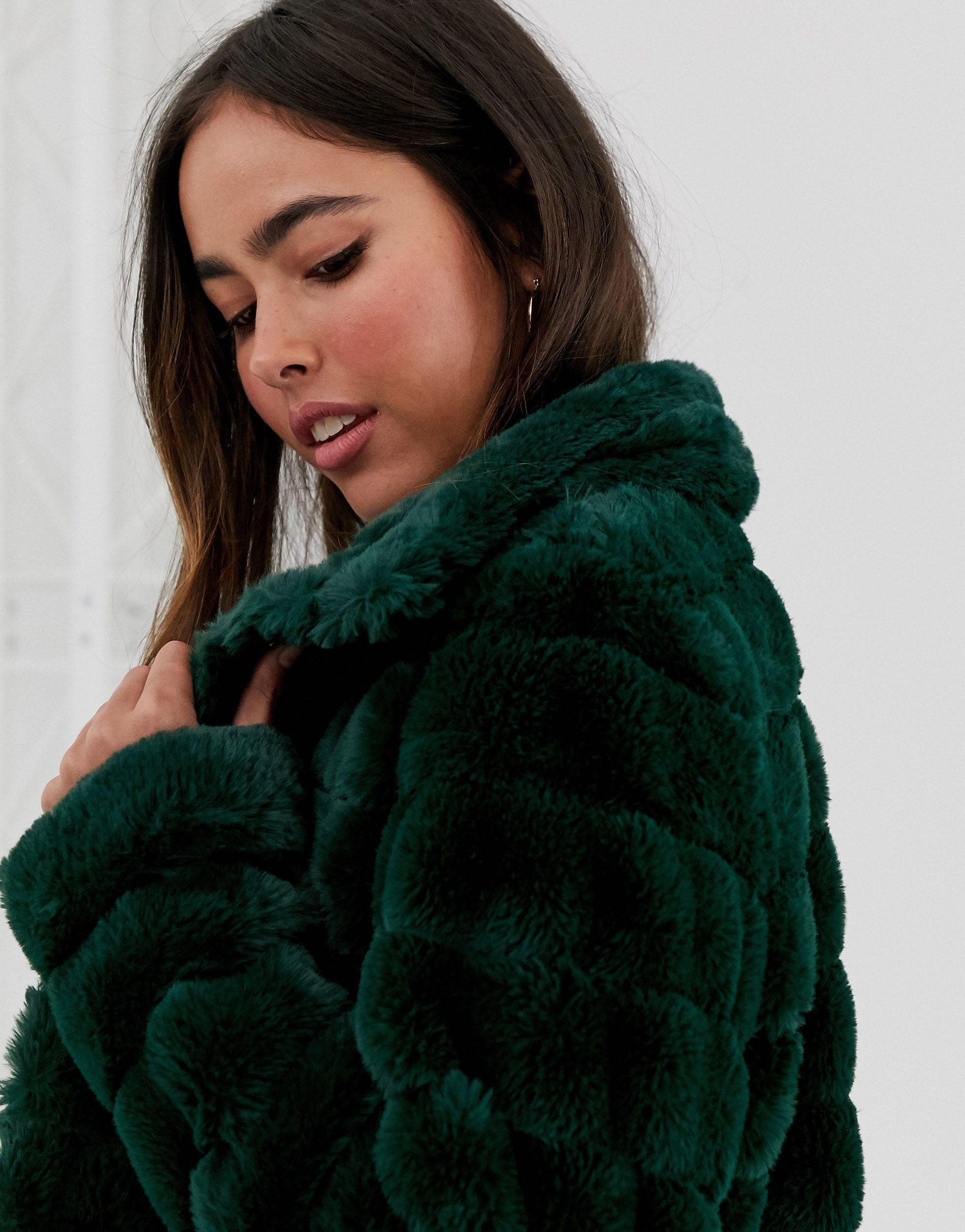 Vila Faux Fur Jacket in Green | Lyst