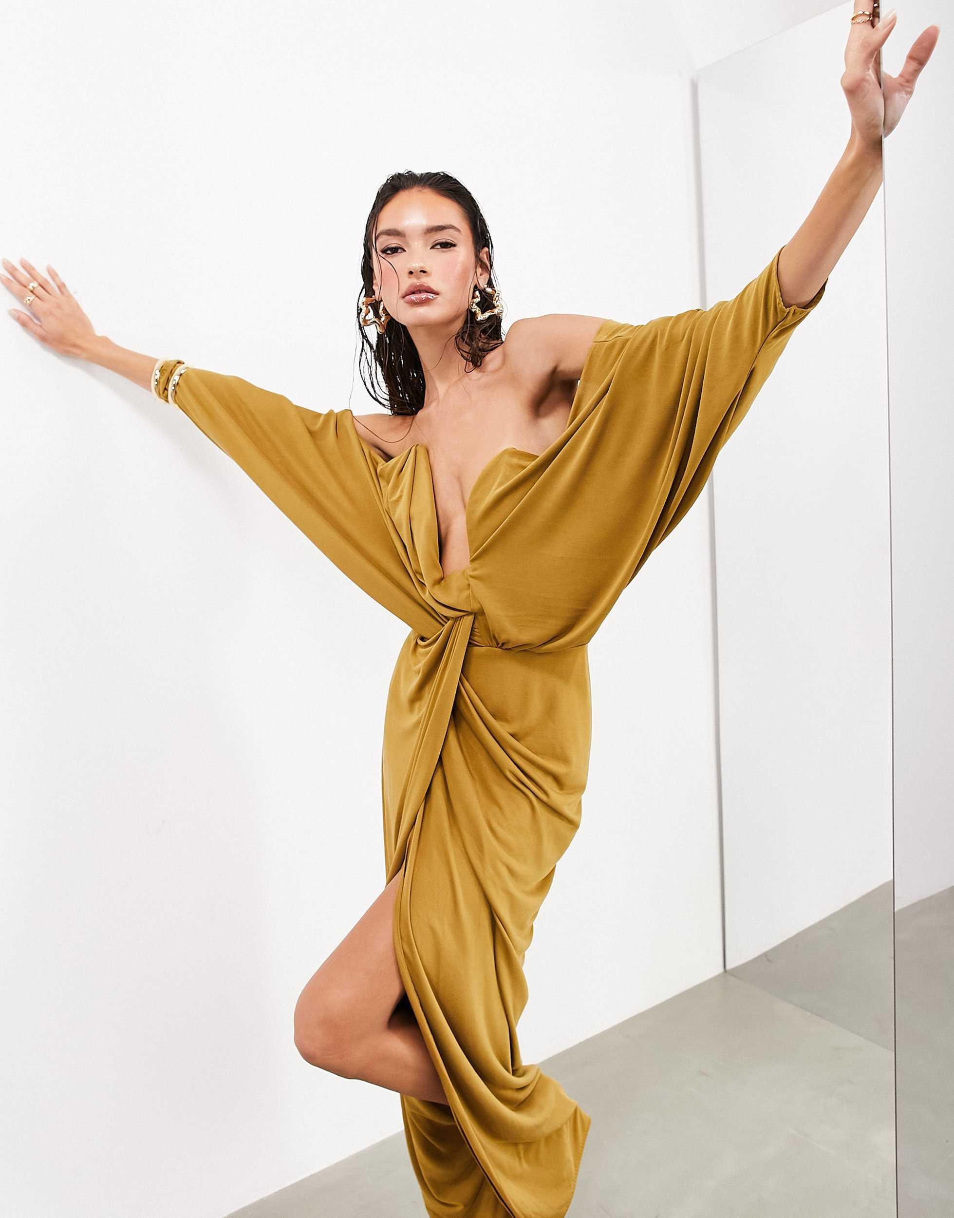 casual black dresses for juniors Sofija Slinky Jersey Plunge Halter Neck Ruched Mini Dress in Black main image 1