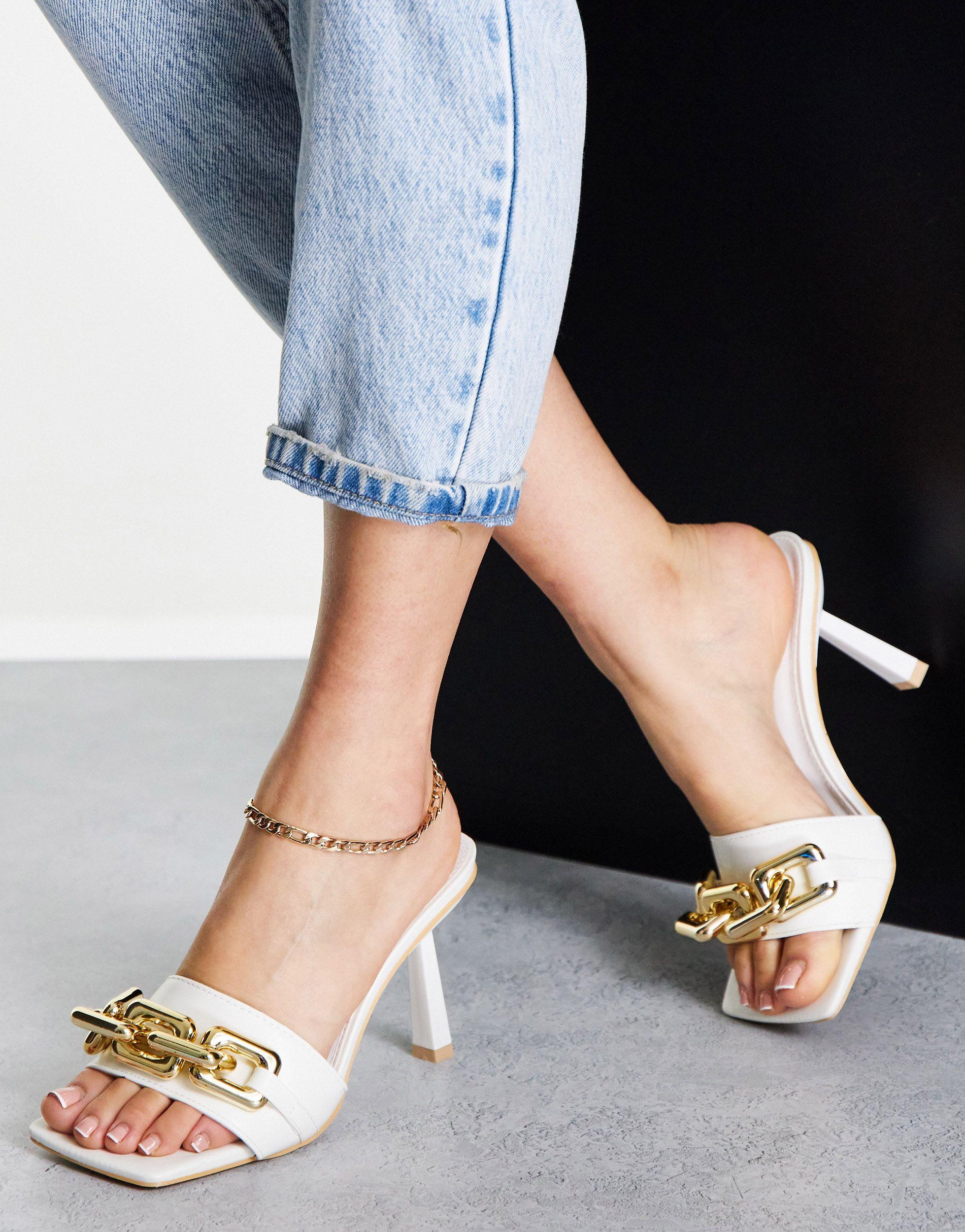 Truffle Collection Chain Mules in White | Lyst