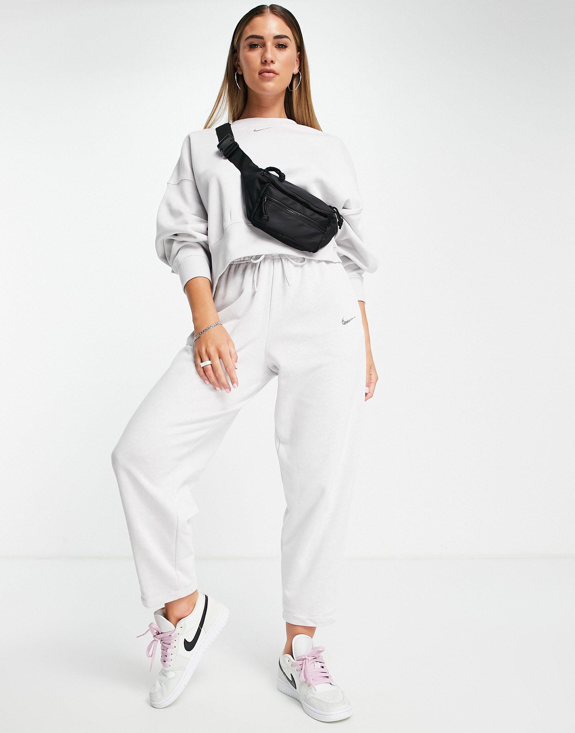 nike essentials grey cropped high neck sweatshirt