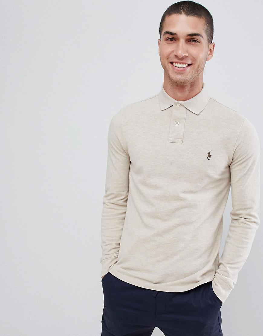 Polo Ralph Lauren Slim Fit Long Sleeve Pique Polo Player Logo In Beige Marl  in Natural for Men | Lyst Australia