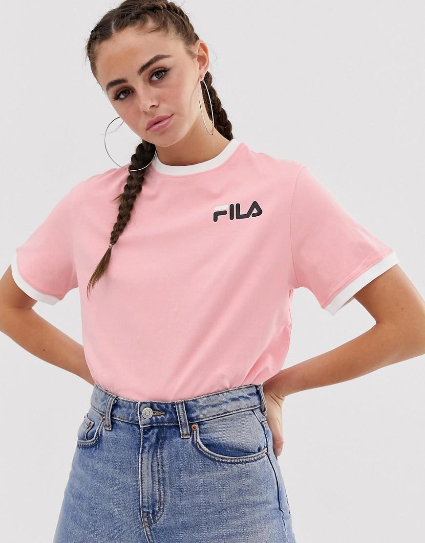 Fila Cotton Relaxed Ringer T Shirt With Chest Logo In Pink Lyst