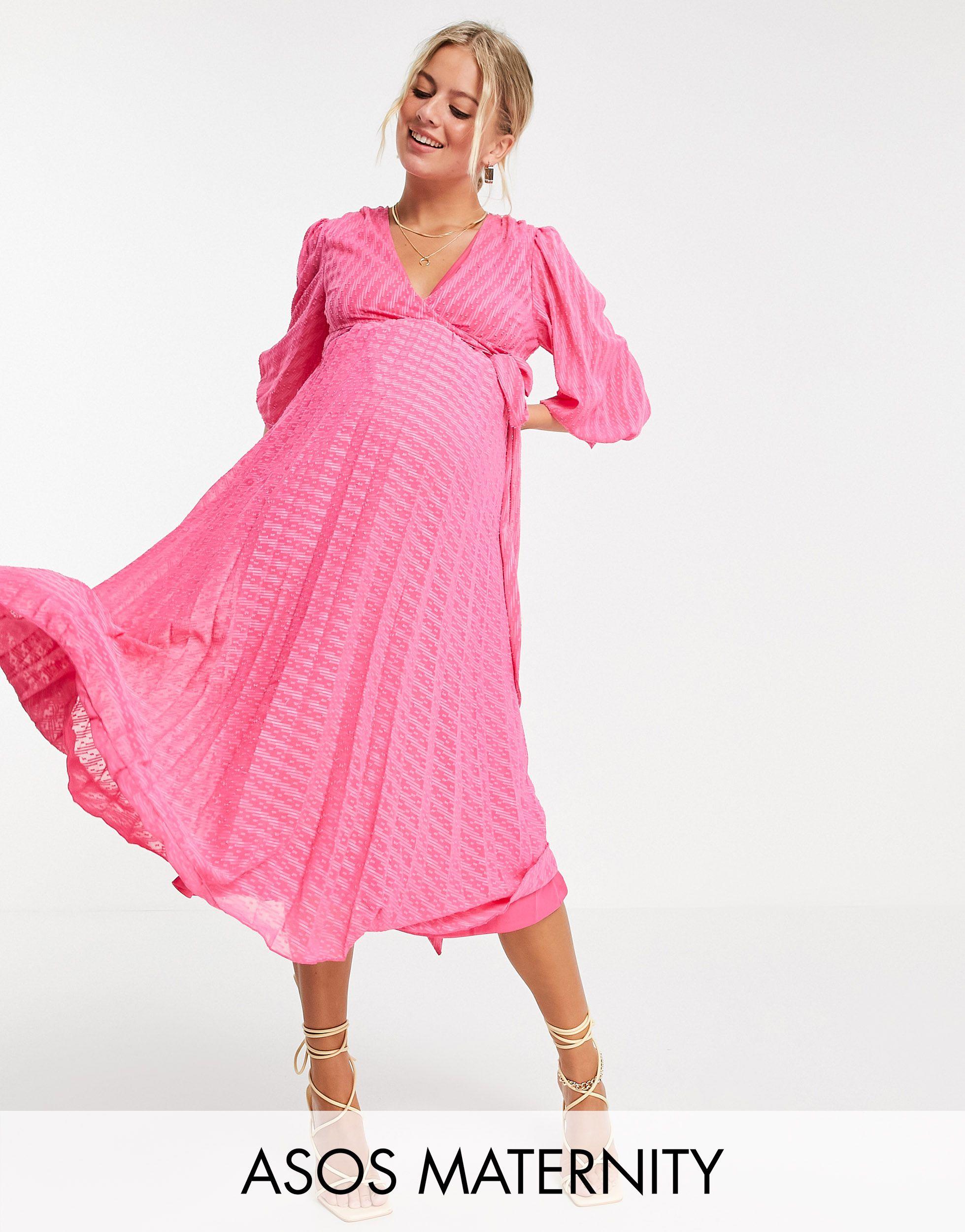 Asos Design Maternity Umstandsmode Plissiertes Midi Stillkleid In Pink Lyst 