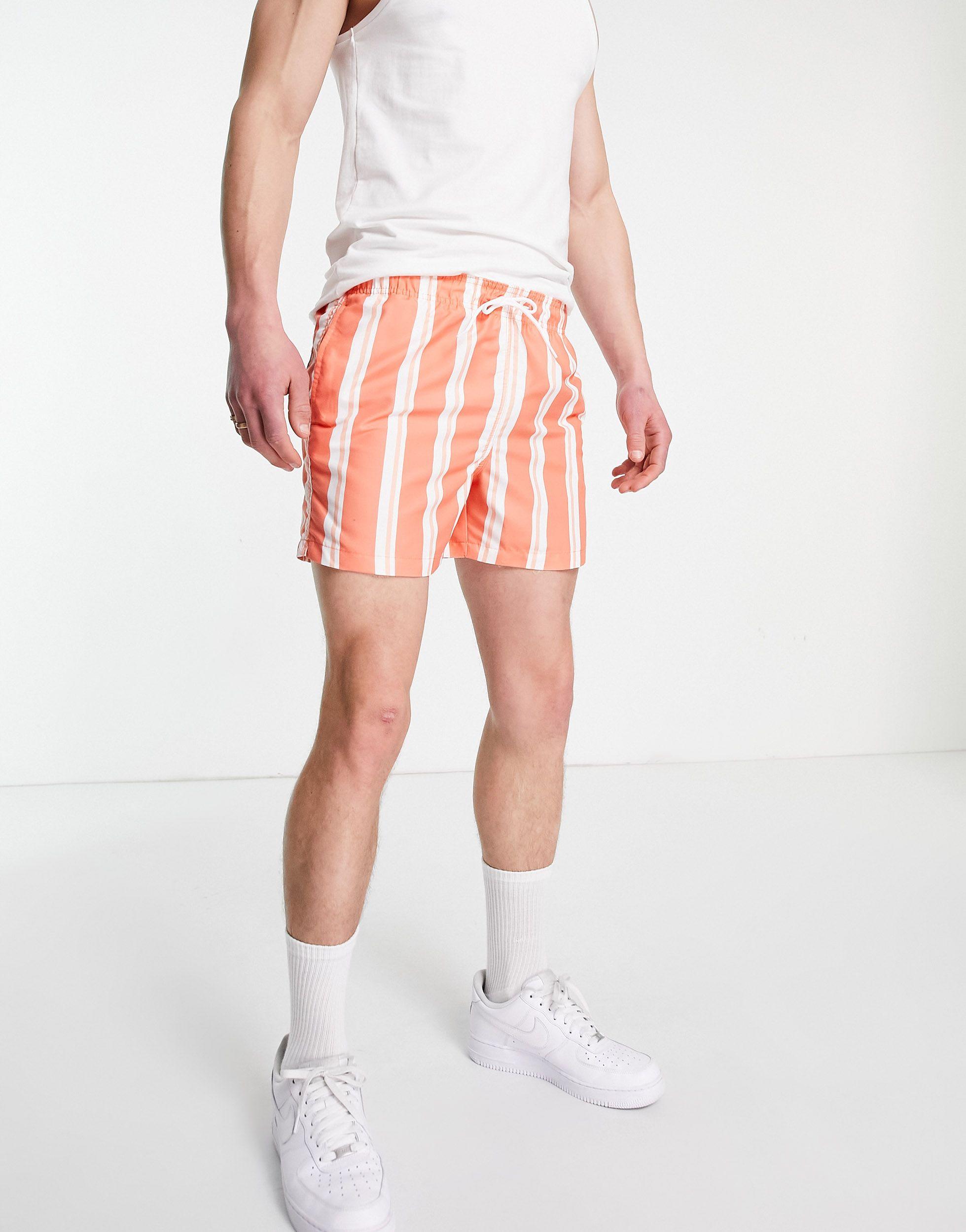 Bershka Swim Shorts With Vertical Stripes in Orange for Men | Lyst