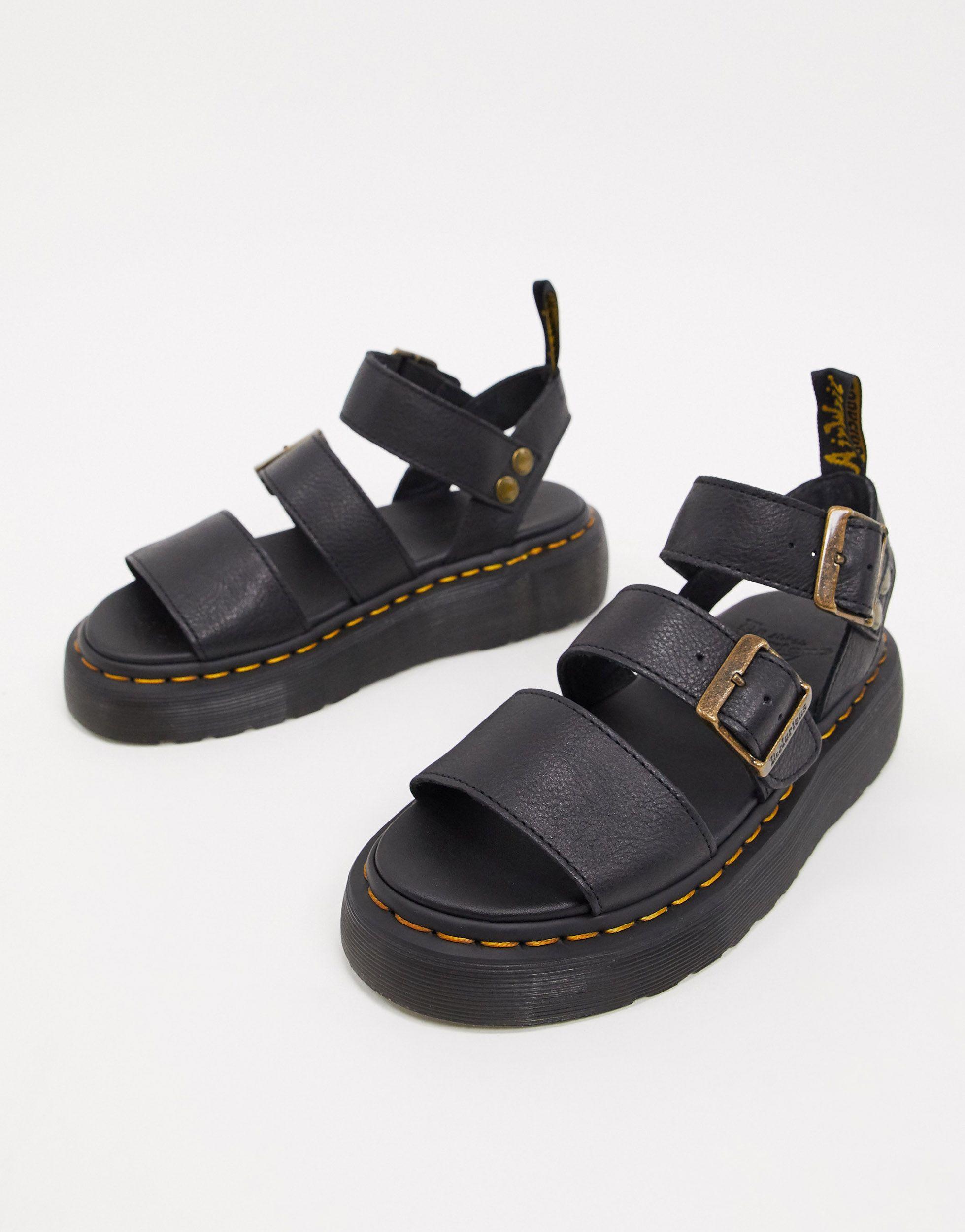 Dr. Martens Gryphon Quad Leather Chunky Sandals With Gold Hardware in Black  | Lyst