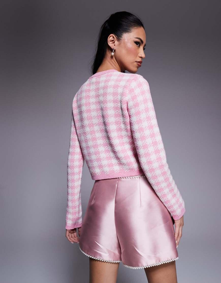 River Island Checked Cropped Cardigan in Pink Lyst UK