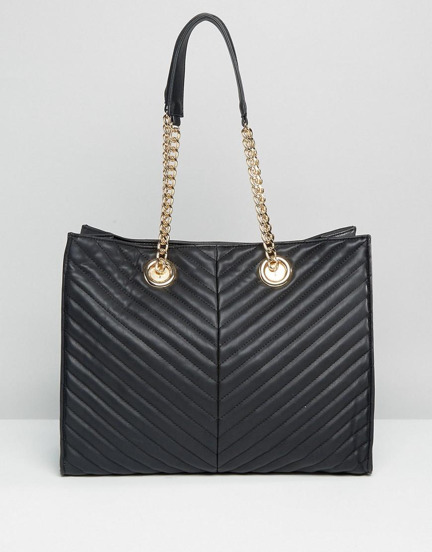Quilted Chevron Tote Bag With Chain Handle
