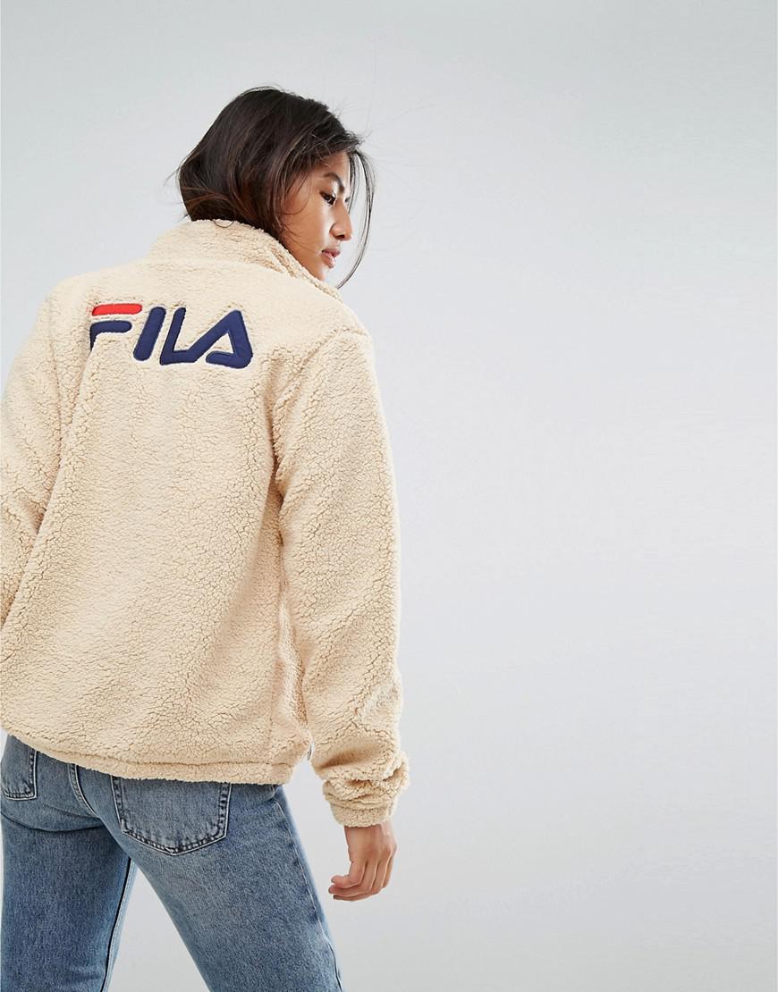 Fila Oversized Zip Through Sherpa Fleece Jacket With Back Logo in Natural |  Lyst