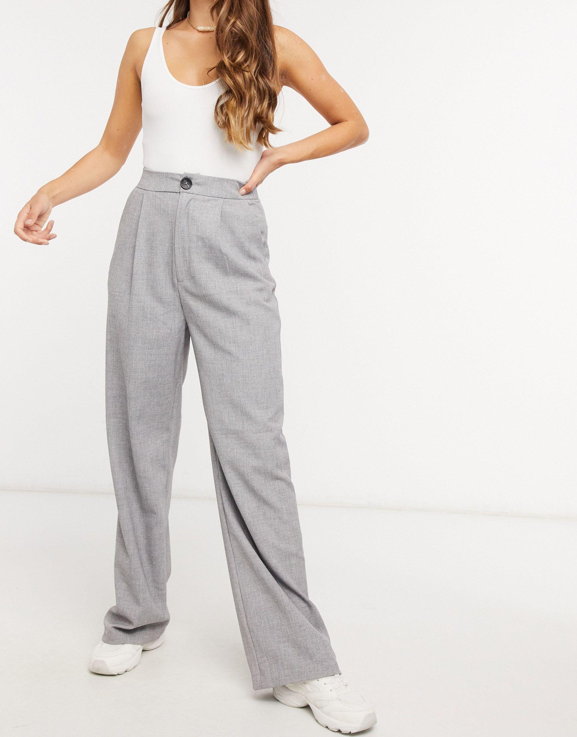 Stradivarius Denim Wide Leg Relaxed Trousers in Grey (Gray) | Lyst