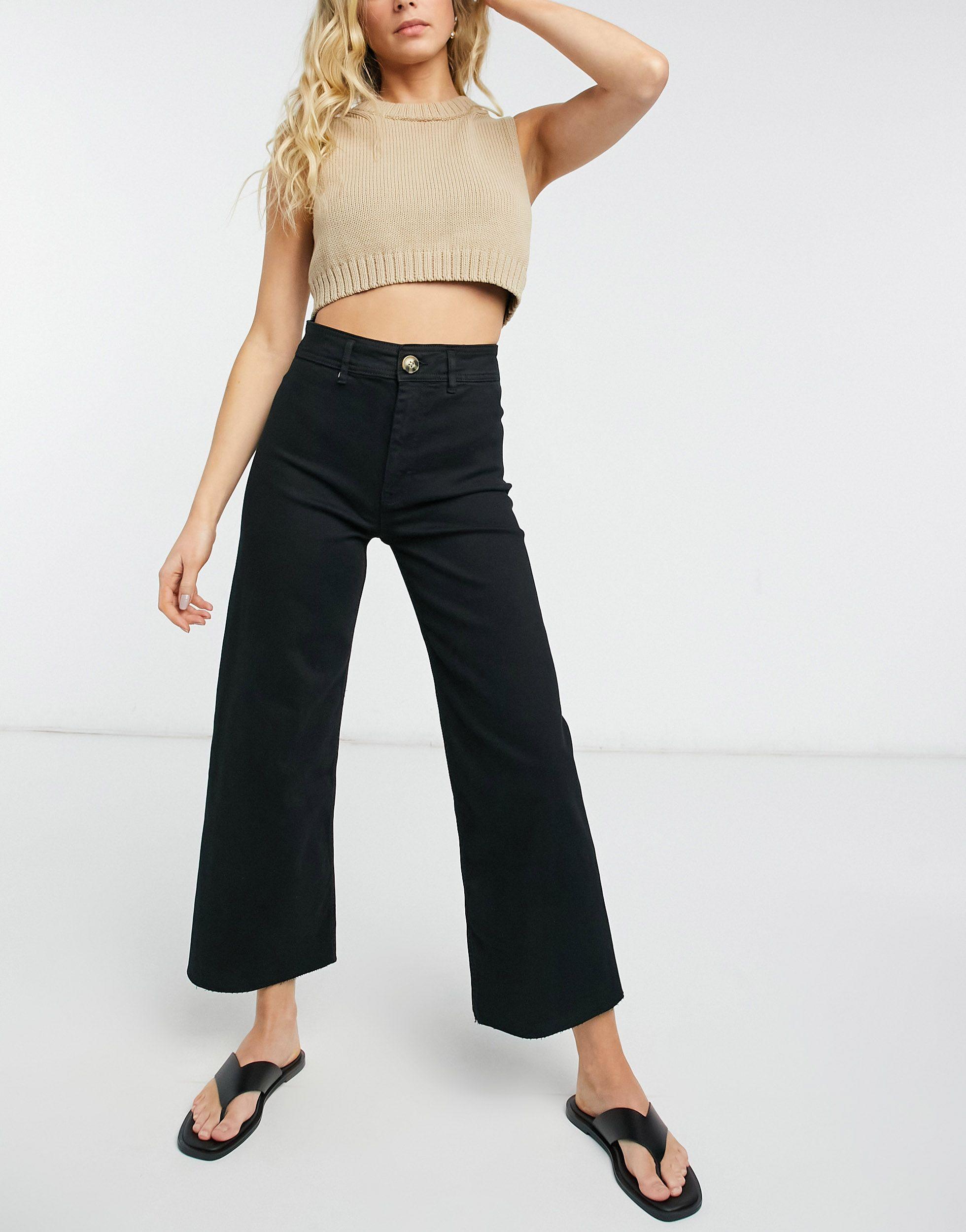 Stradivarius Cotton Cropped Wide Leg 