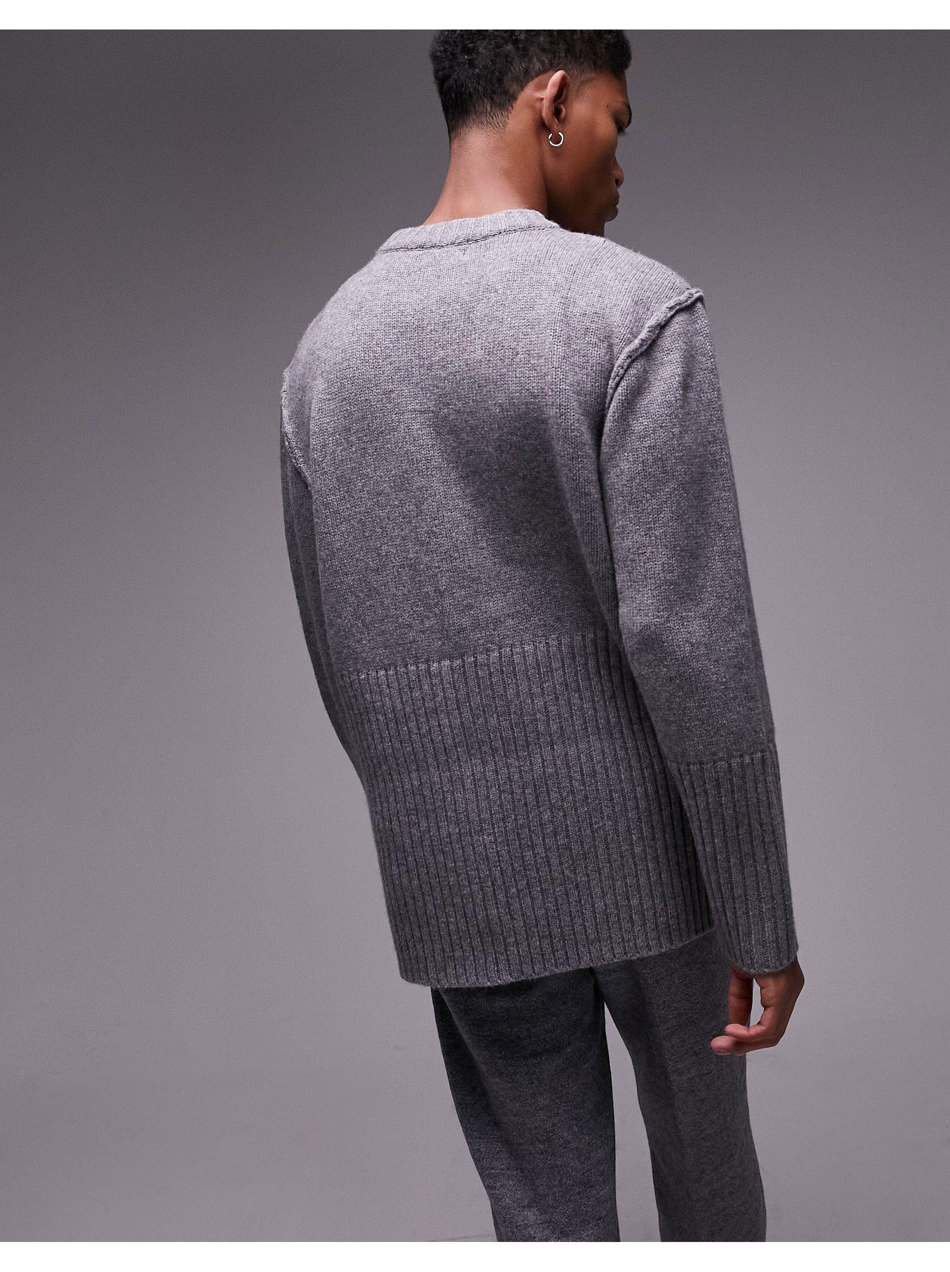 TOPMAN Lambswool Rib Detail Jumper in Gray for Men Lyst
