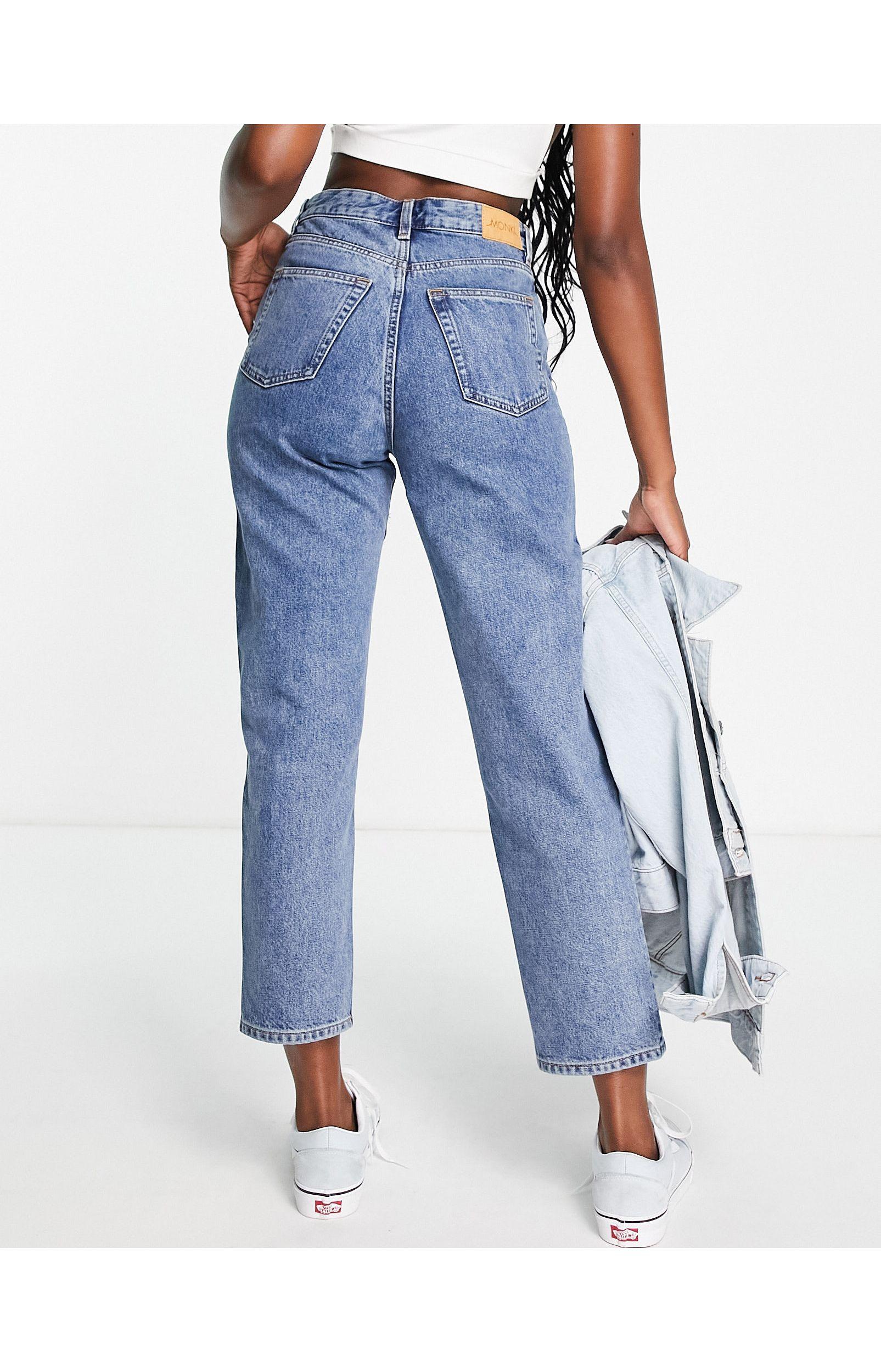 Monki Taiki Mom Jeans With Patches in Blue | Lyst