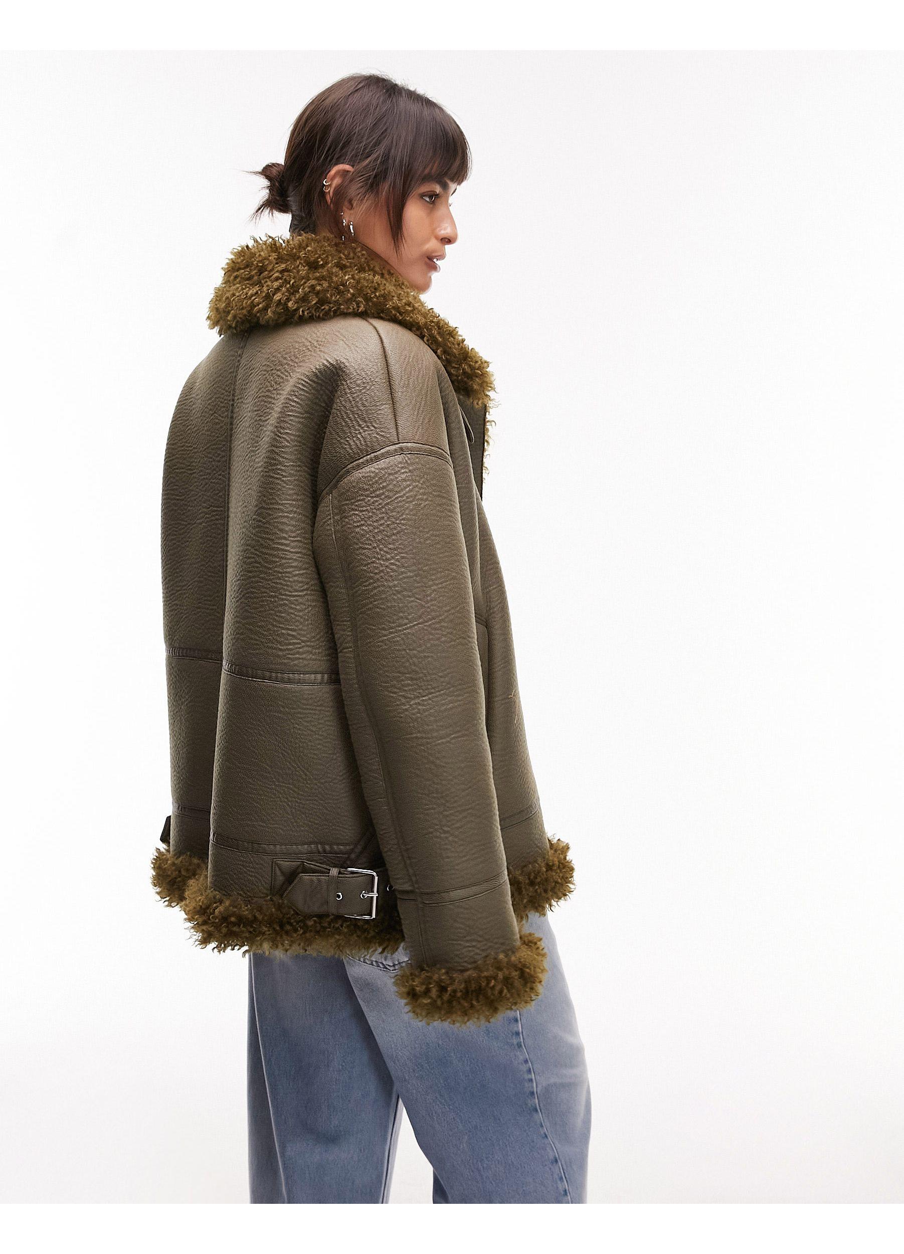 Topshop shearling shop biker jacket