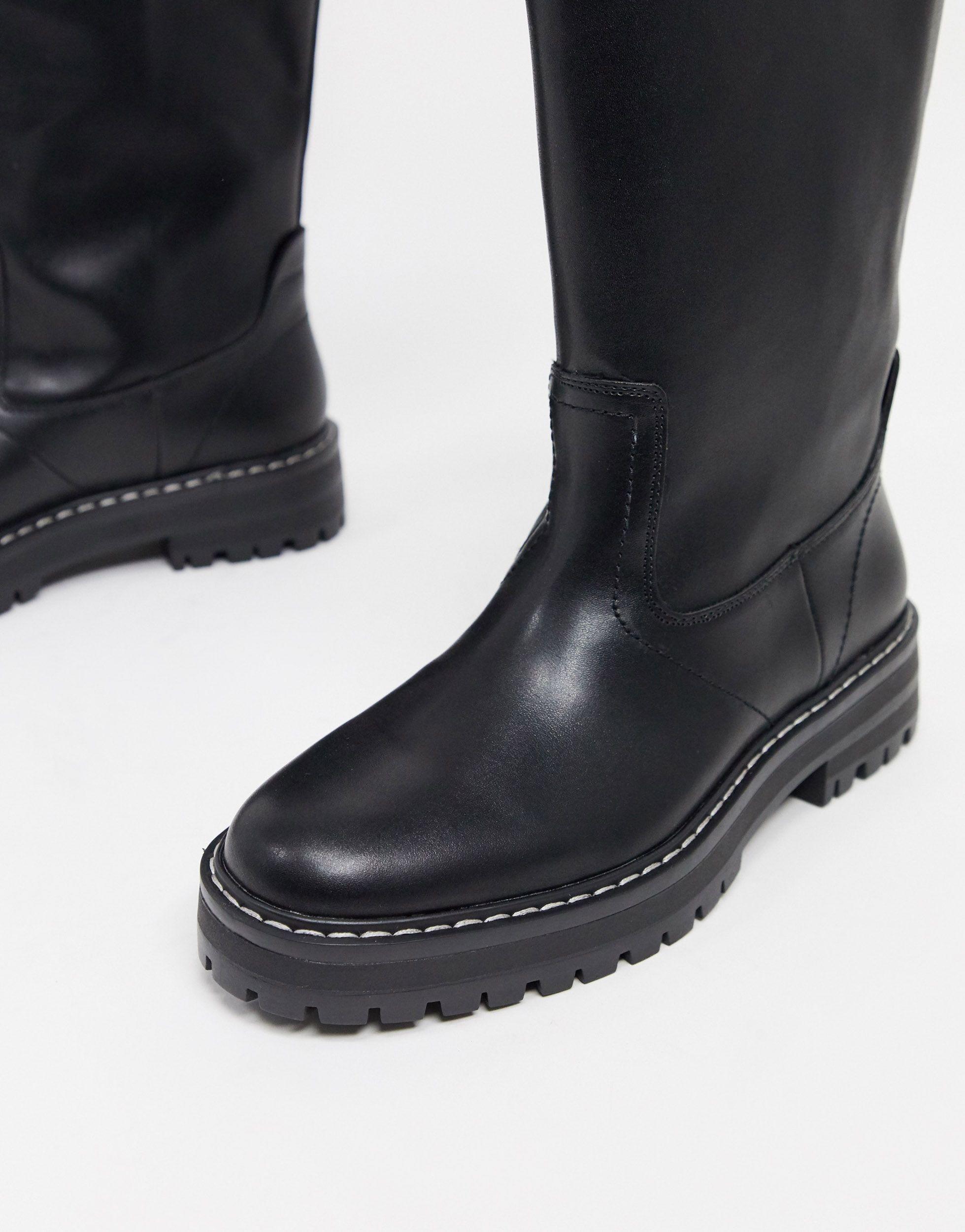 mango leather flat knee high boot