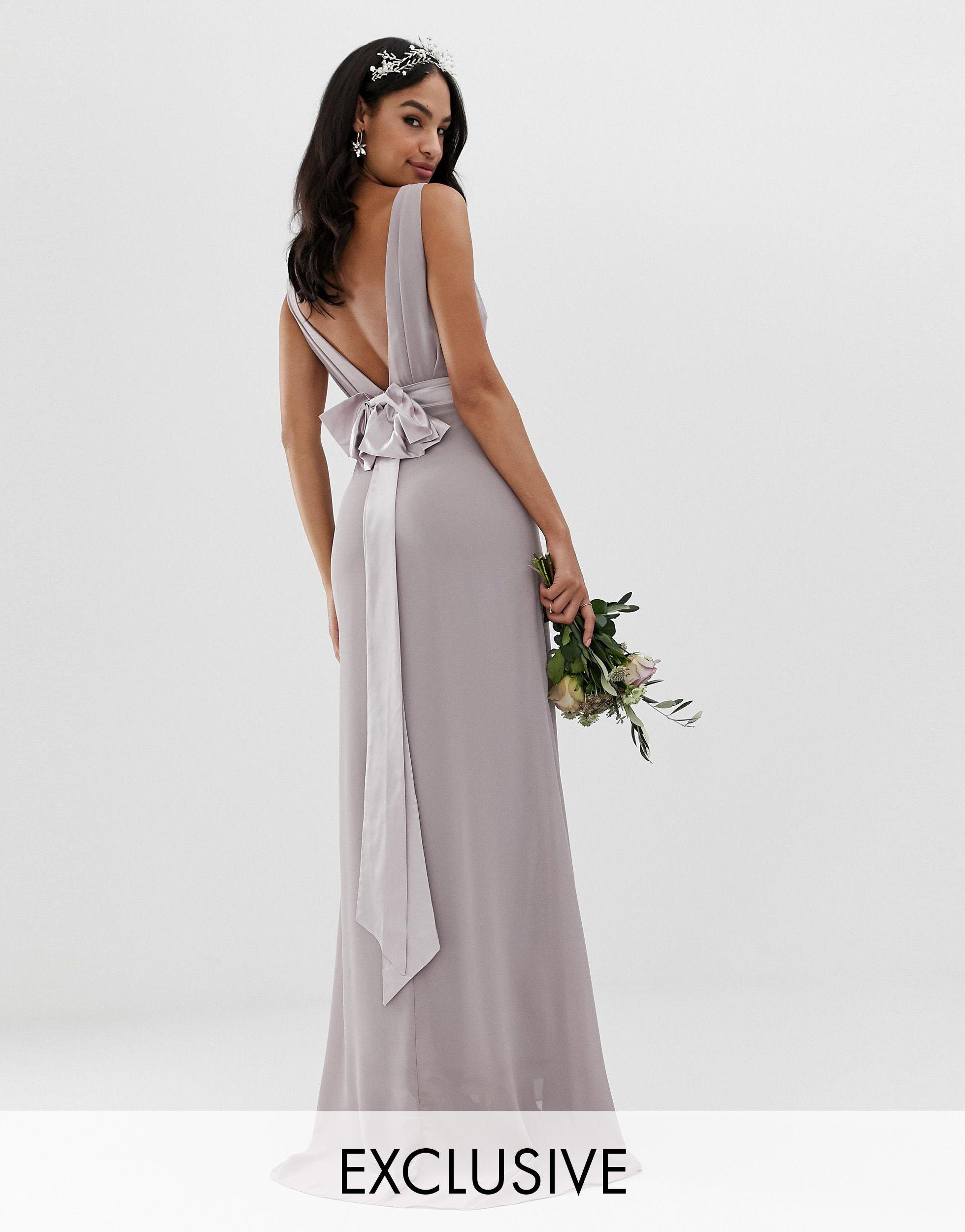 TFNC London Bow Back Maxi Bridesmaid Dress in Gray | Lyst