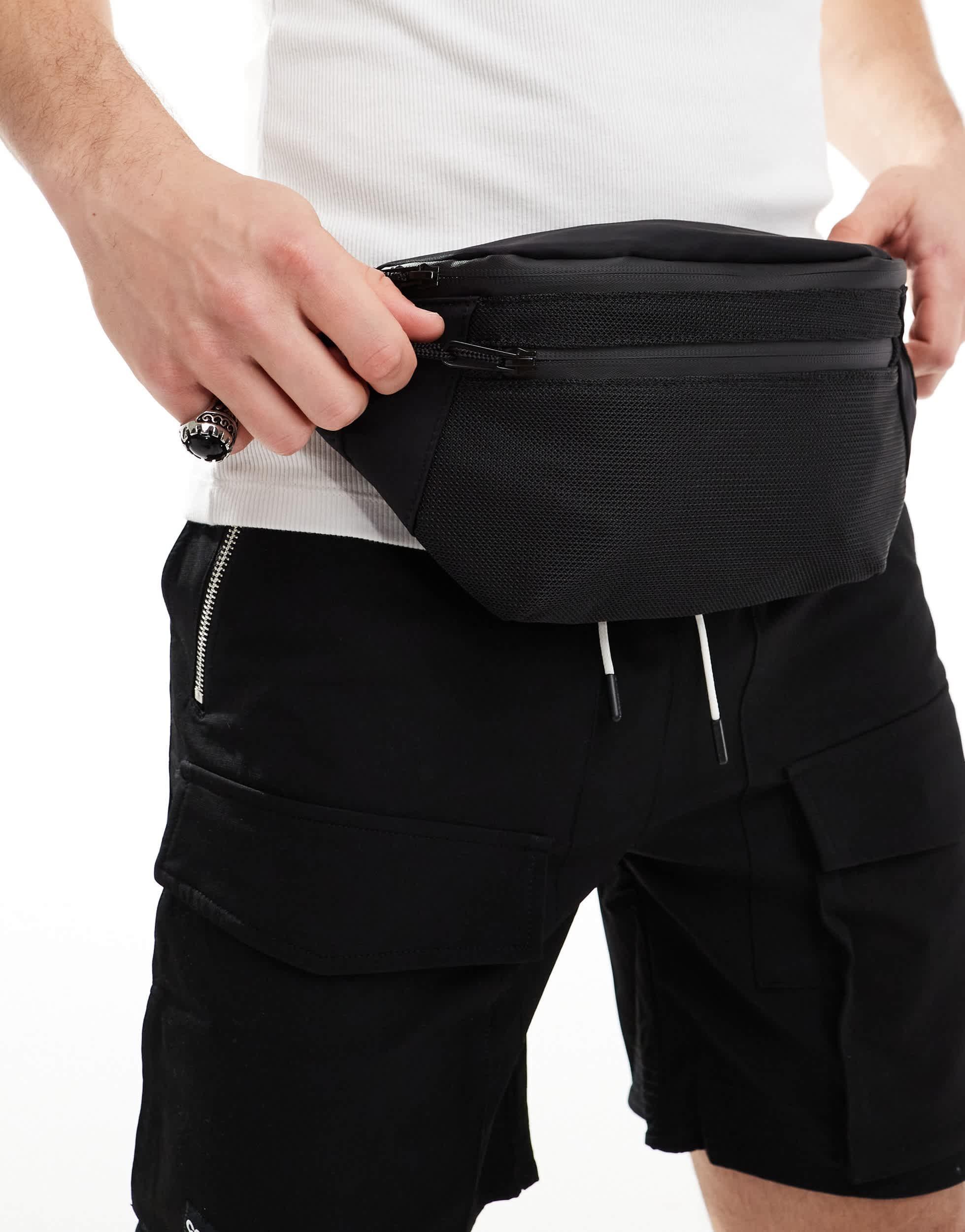 River Island Nylon Double Zip Fanny Pack in Black for Men Lyst