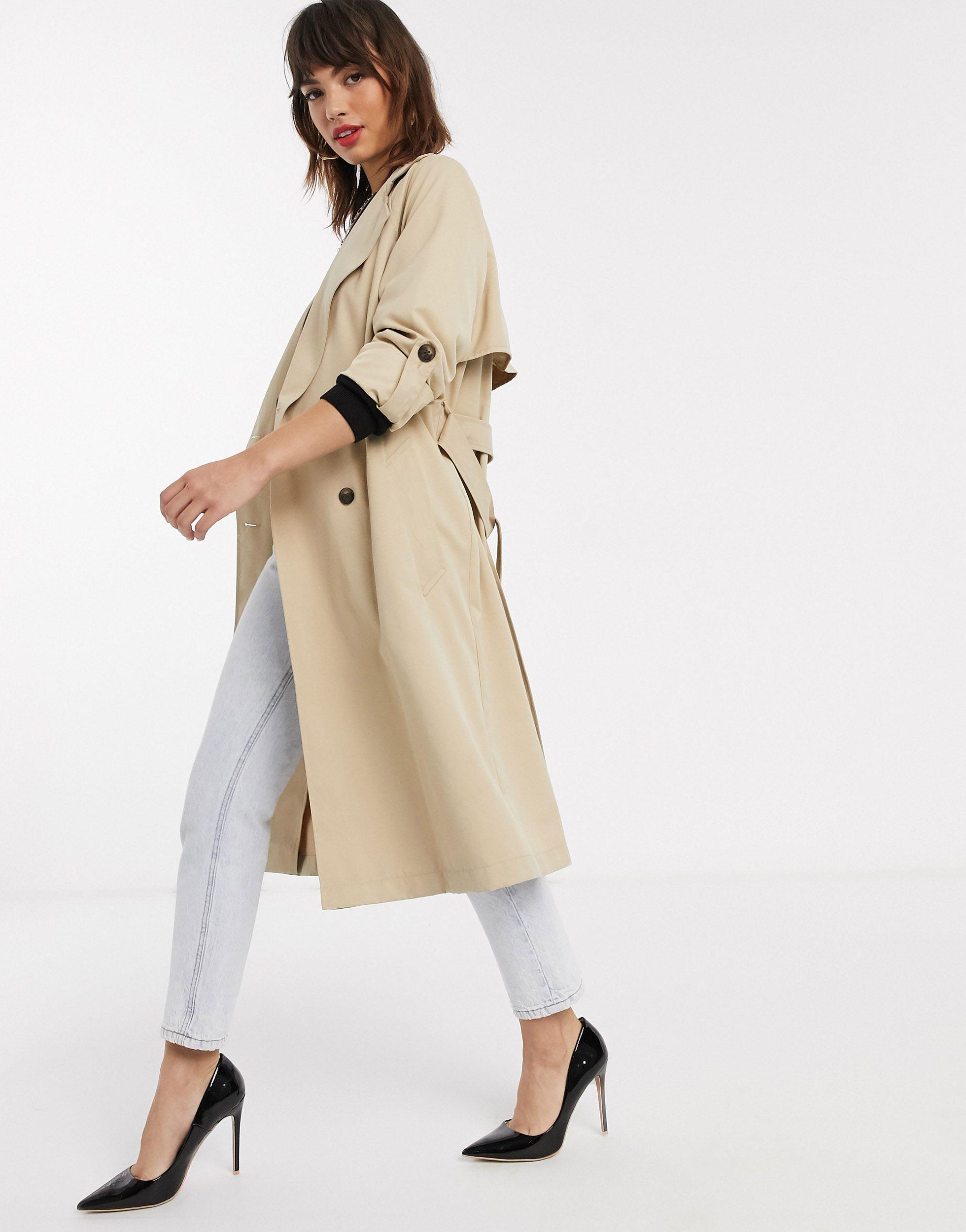 Stradivarius Long Flowy Trench Coat in Natural | Lyst