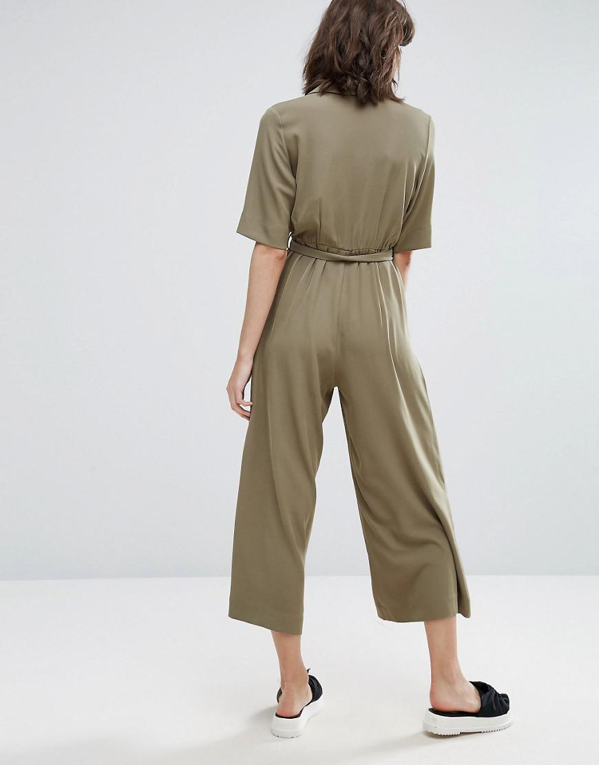 Weekday Synthetic Jimi Short Sleeve Jumpsuit in Green | Lyst