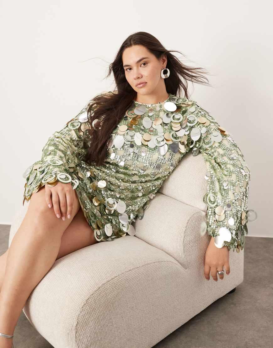 ASOS Curve Stacked Multi Sequin Loose Fit Mini Dress in Natural | Lyst UK