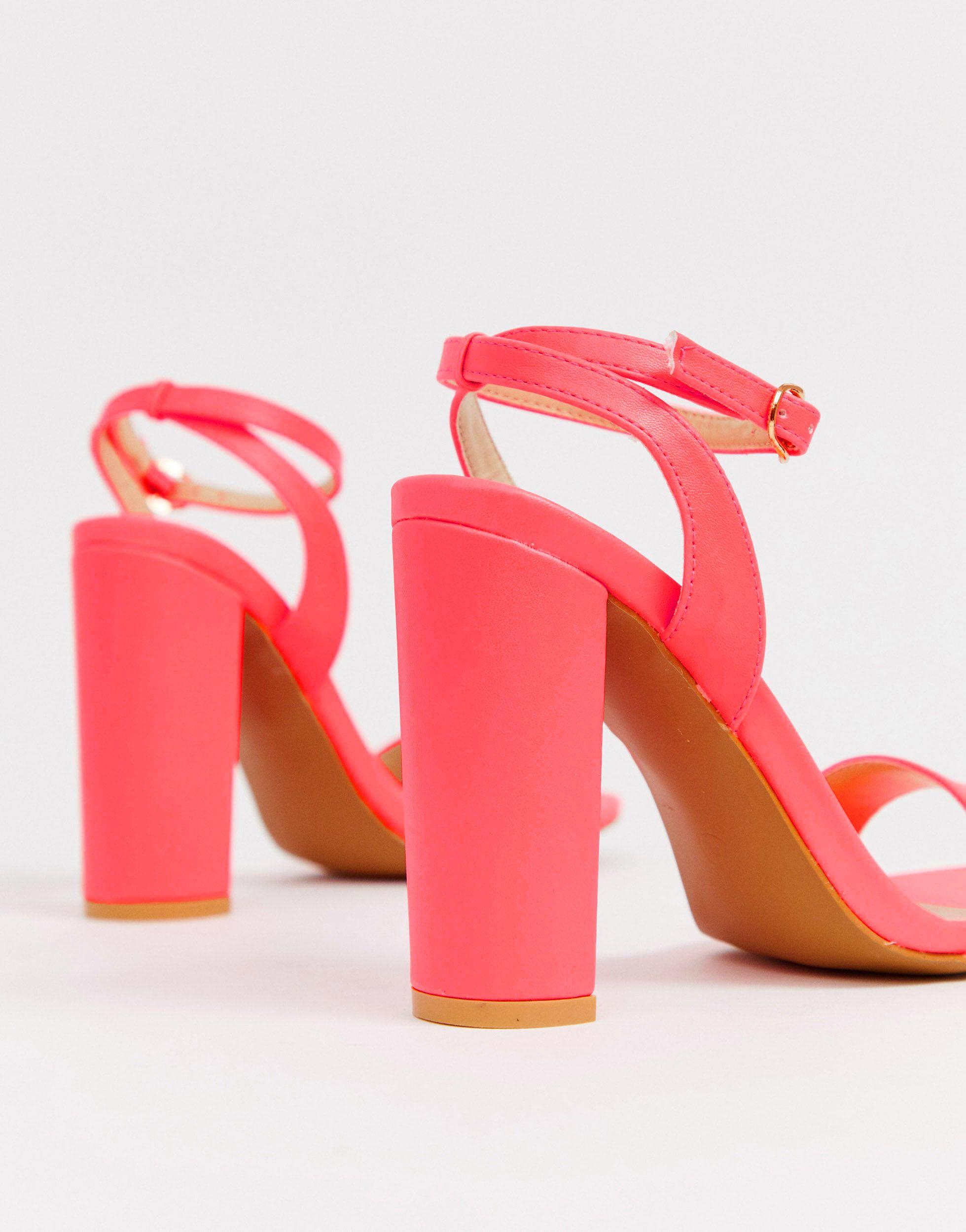 glamorous Orange Neon Pink Barely There Block Heeled Sandals