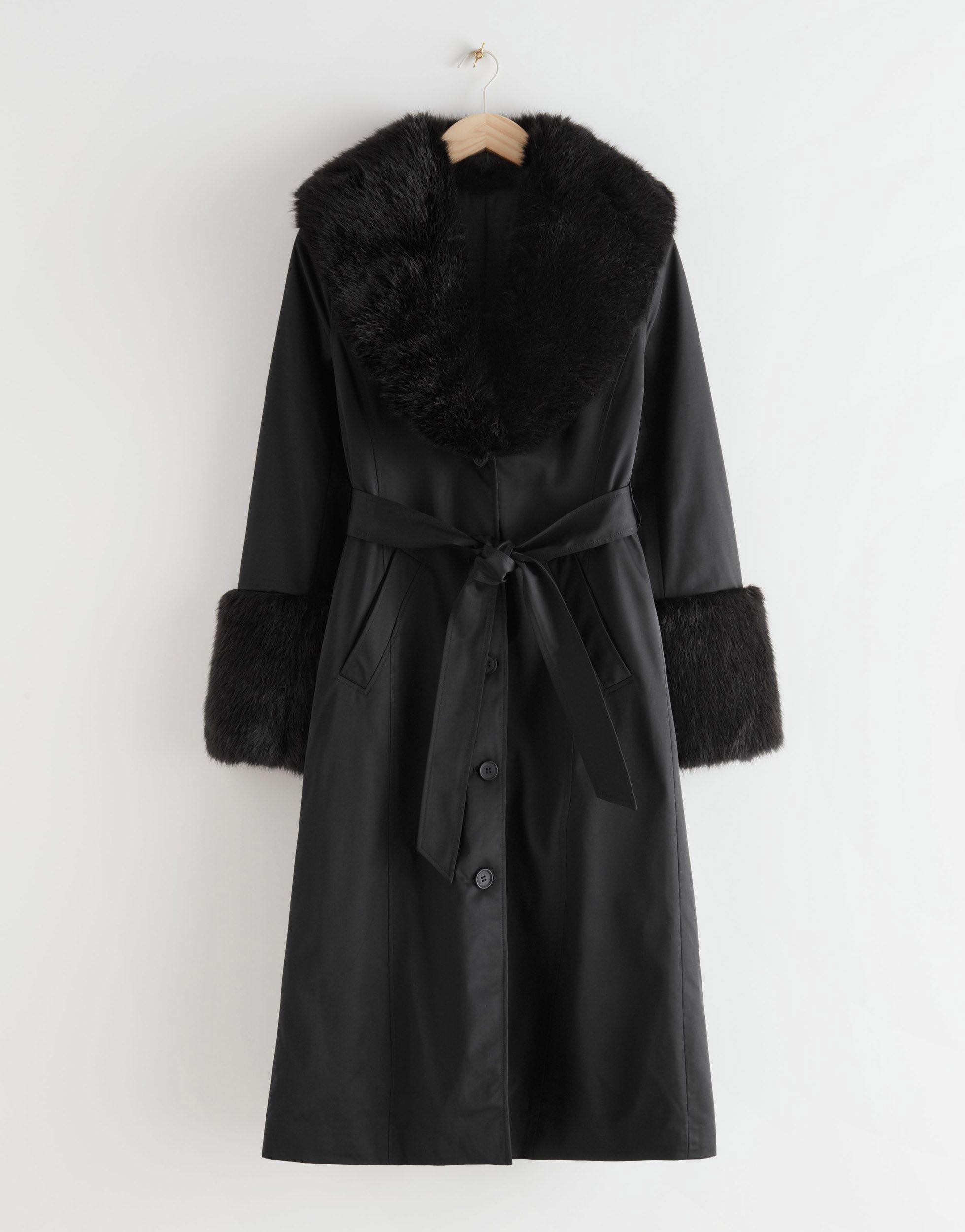 Contrast faux fur collar double outlet