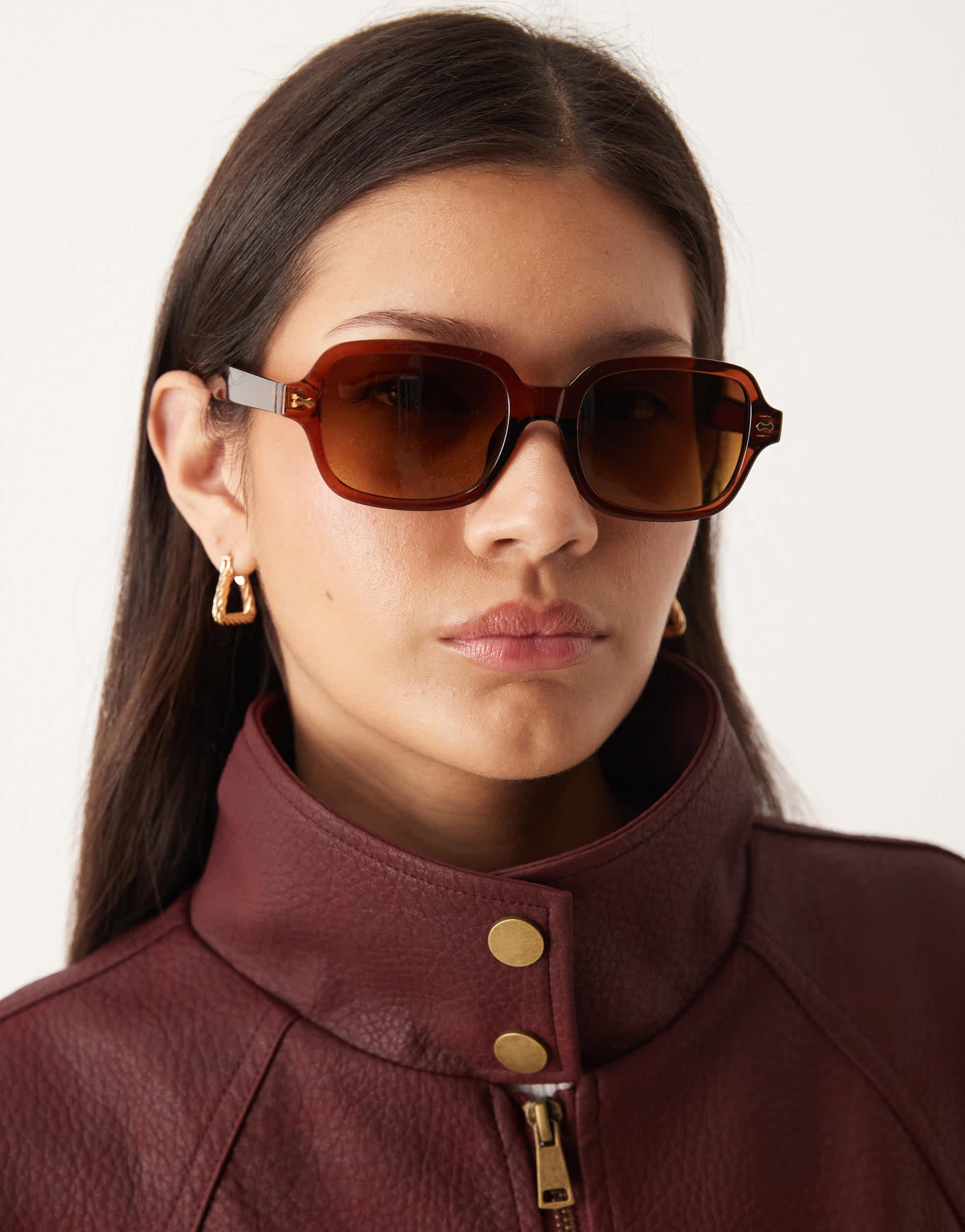 ASOS Square Sunglasses With Tonal Lens in Brown | Lyst