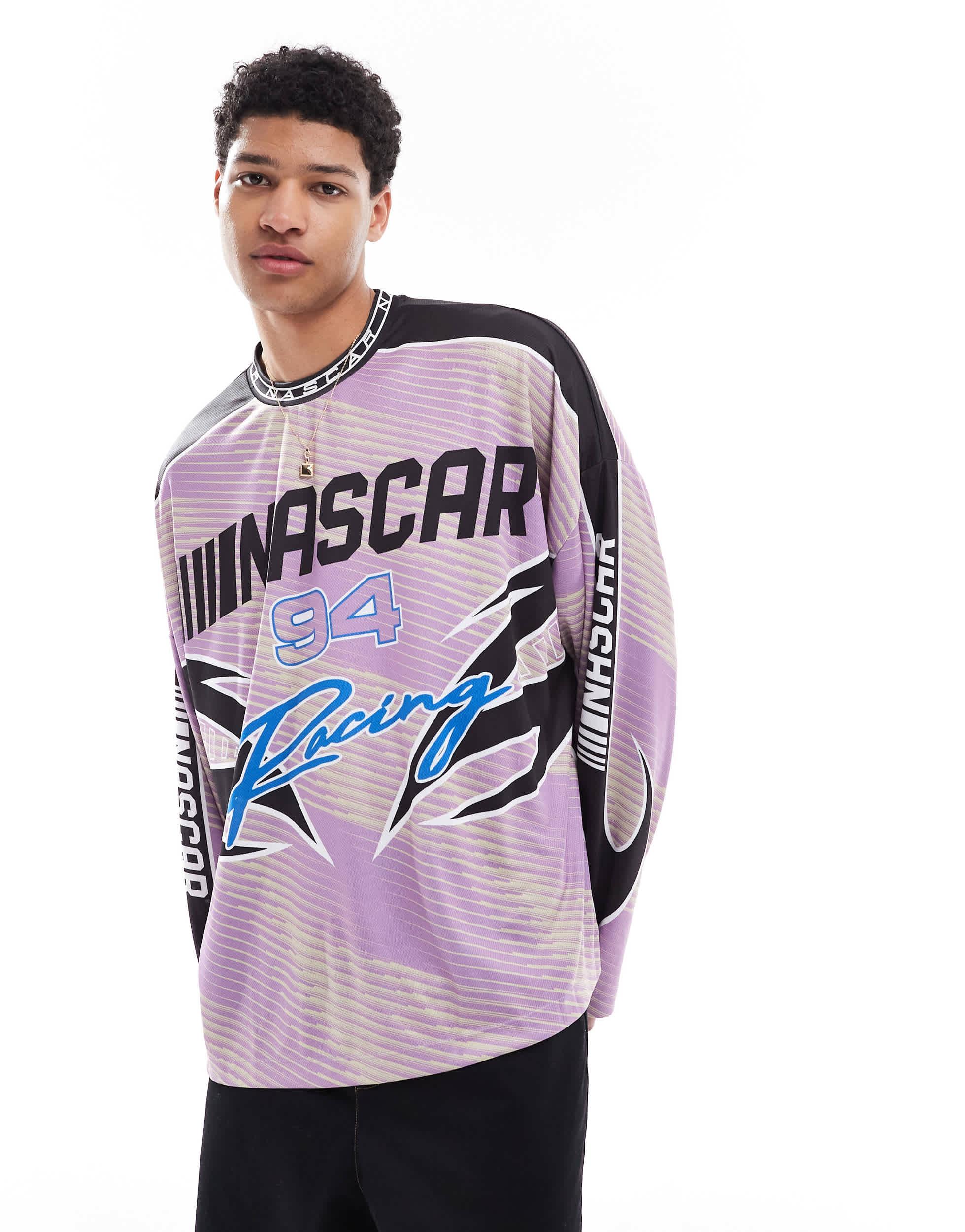 ★HOODHOOD★ Racing Mesh Long Sleeve T-Shirt Purple bershka-PURPLE-Motorsport-Long