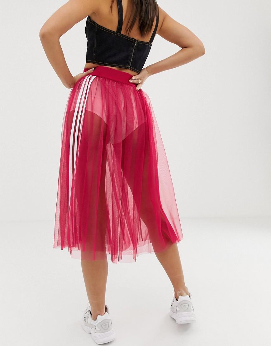 Three Stripe Mesh Tulle Skirt In Pink 