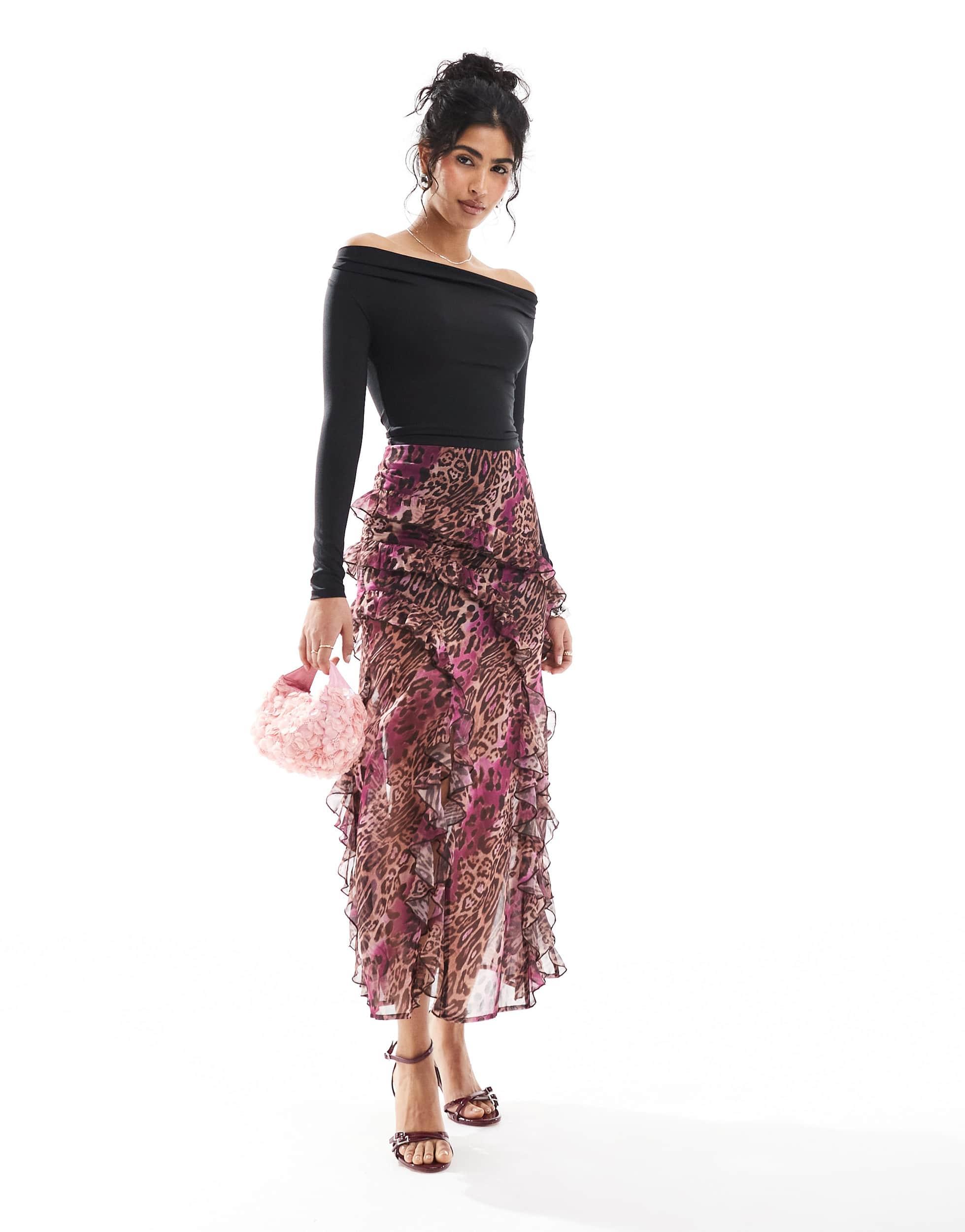 Miss Selfridge Ruffle Tiered Midi Skirt Lyst Canada