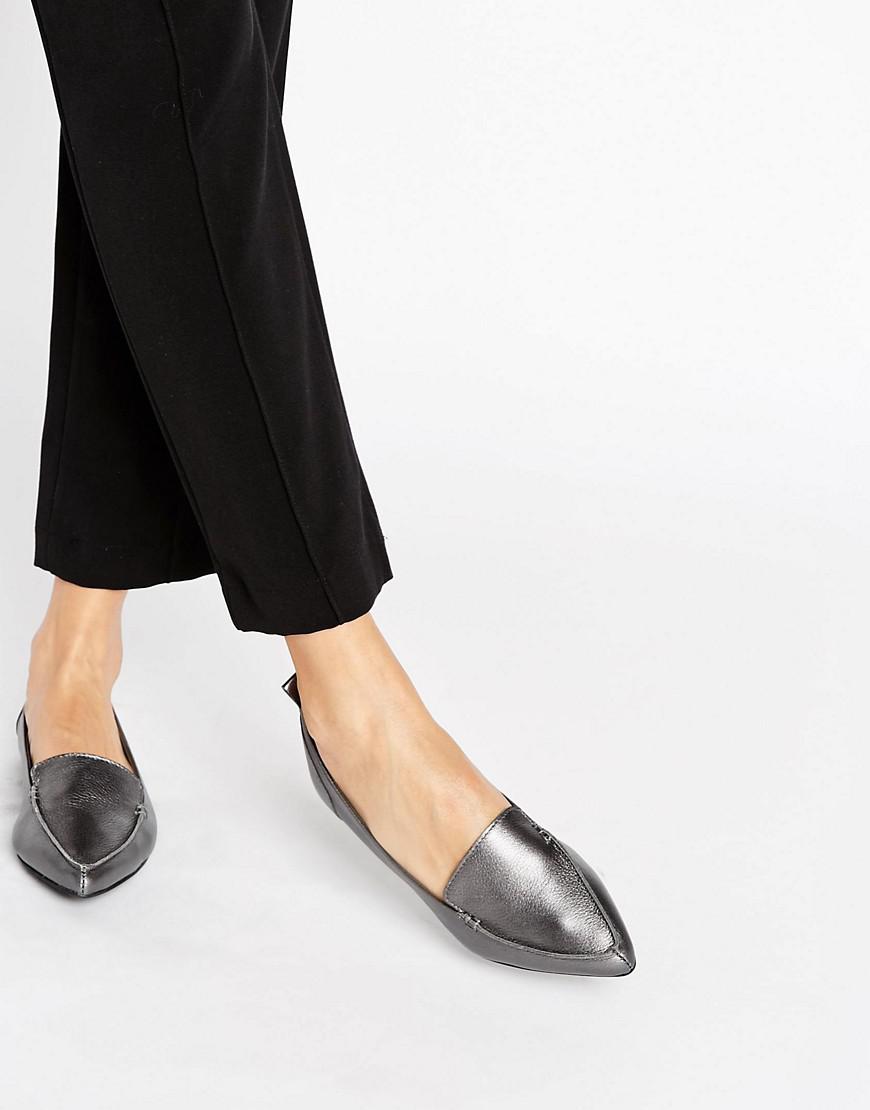 ALDO Bazovica Pewter Leather Point Flat Shoes in Metallic | Lyst