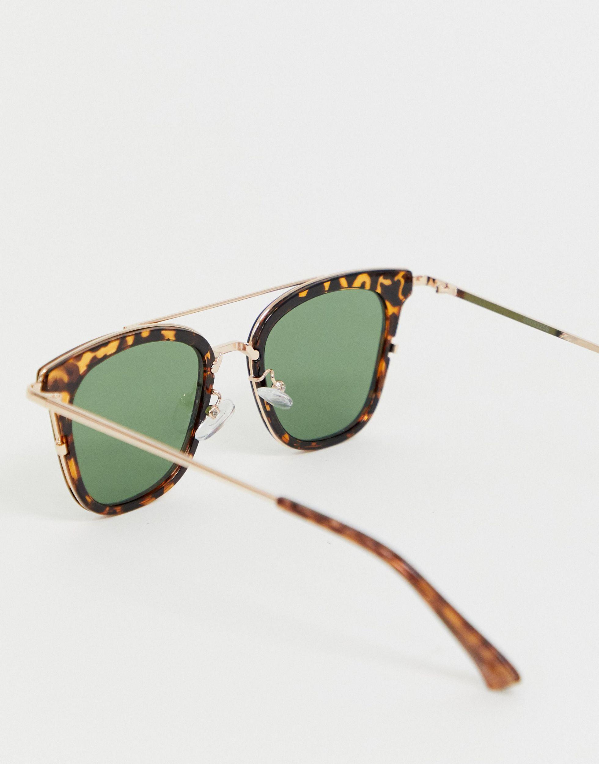 ASOS Retro Sunglasses With Tortoiseshell And Gold Detail Frame With Green  Lenses in Brown for Men - Lyst