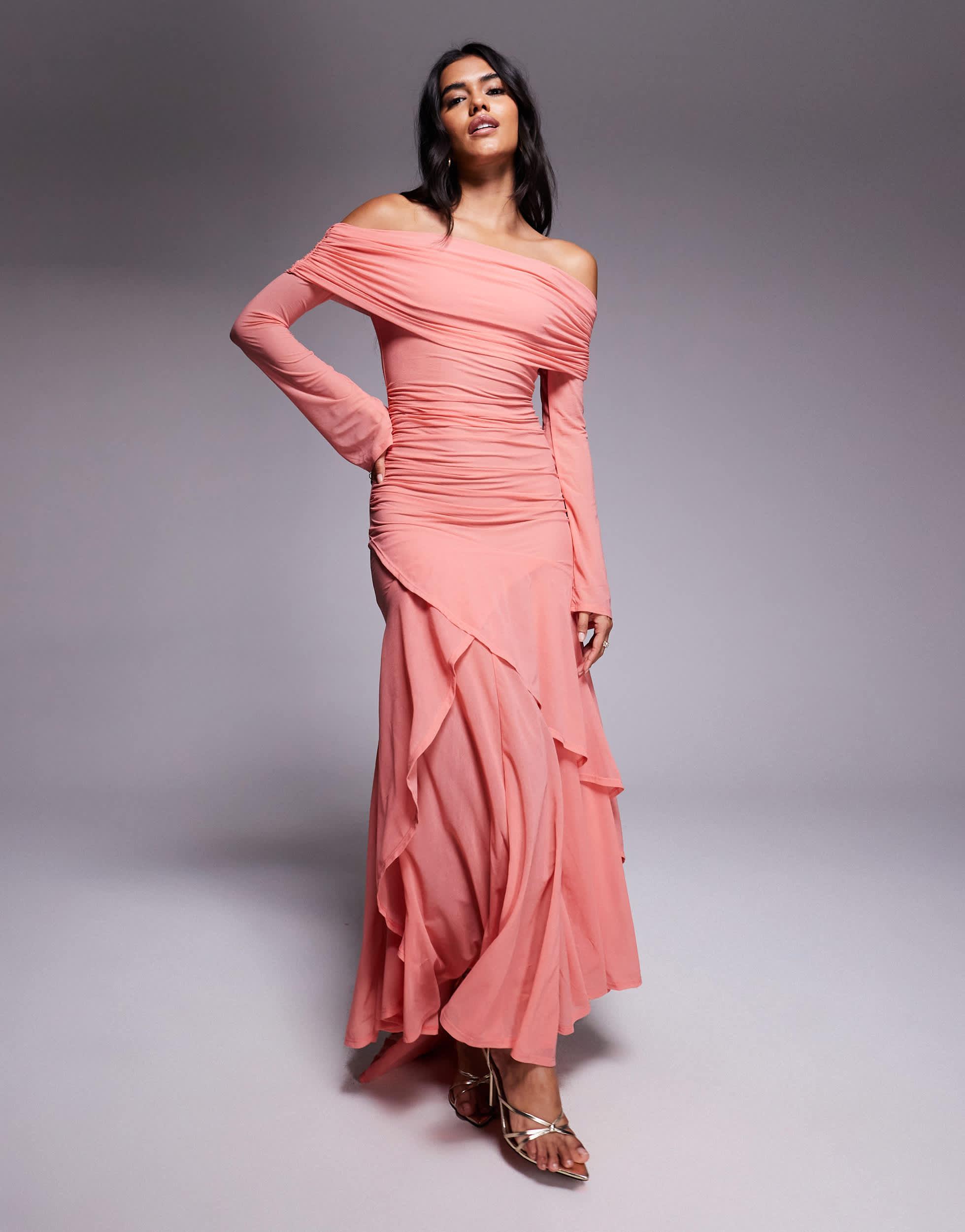 white christmas dresses Long Sleeveless Bridesmaids Stretch Chiffon Dress main image 1