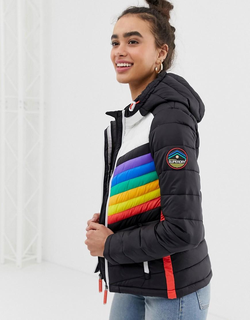 Superdry Denim Rainbow Stripe Padded Jacket in Blue | Lyst