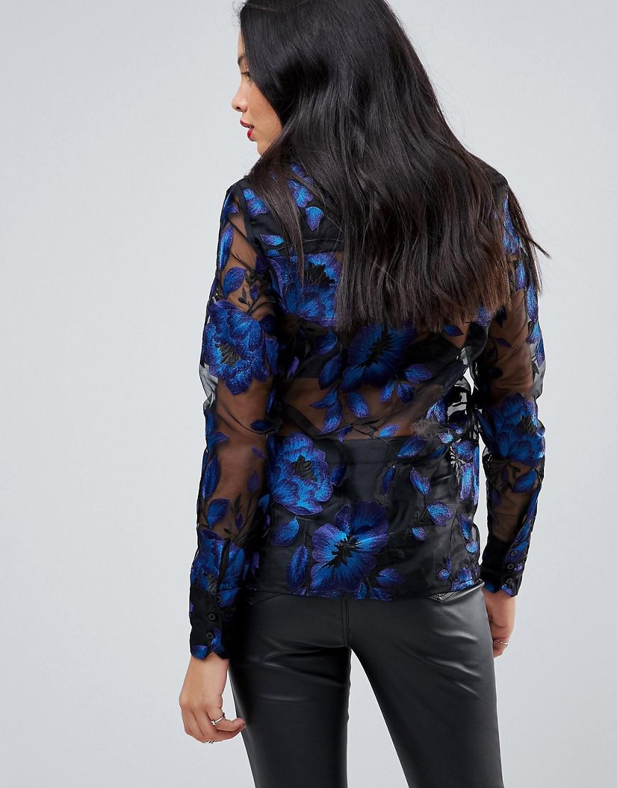 Y.A.S Leather Floral Embroidered Sheer 