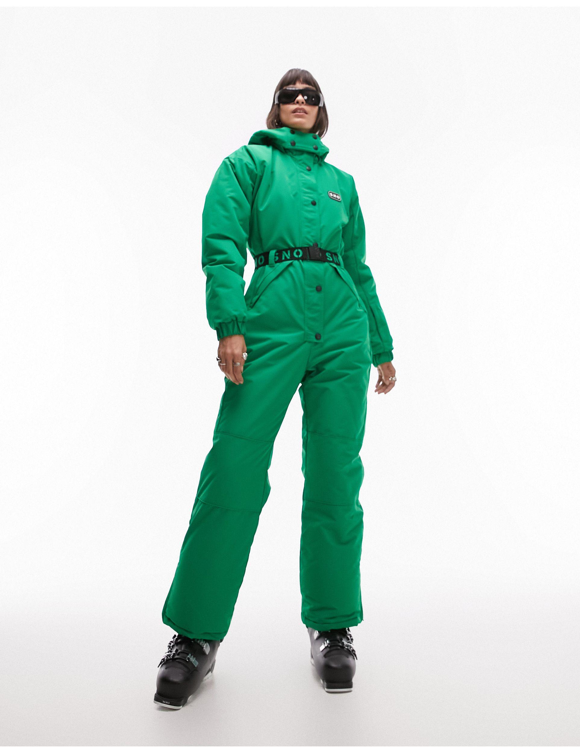 TOPSHOP Sno Ski Suit With Hood And Belt in Green