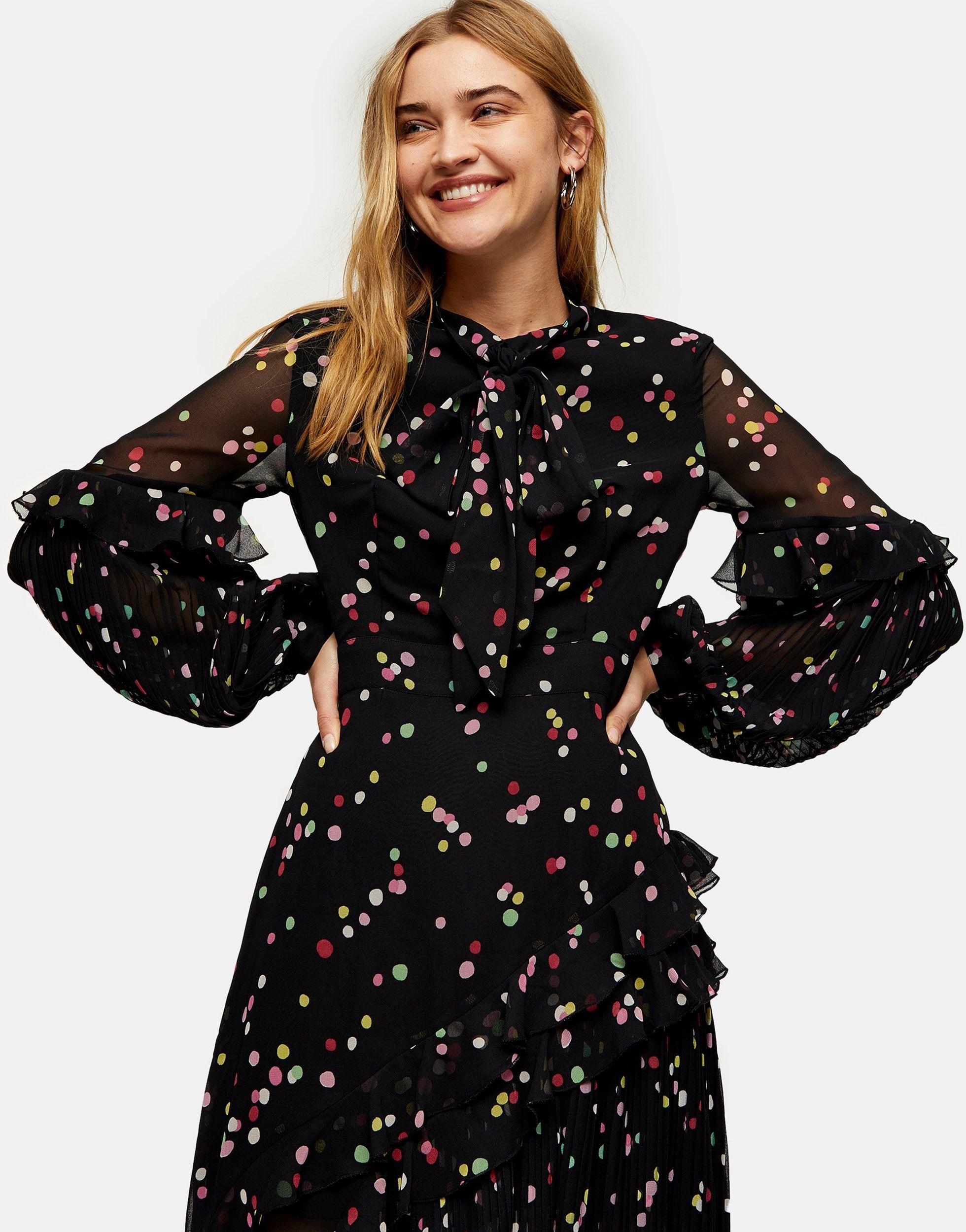 Topshop Synthetik Schwarzes Midikleid Mit Regenbogenfarbenem Konfetti Punktemuster In Blau Lyst 