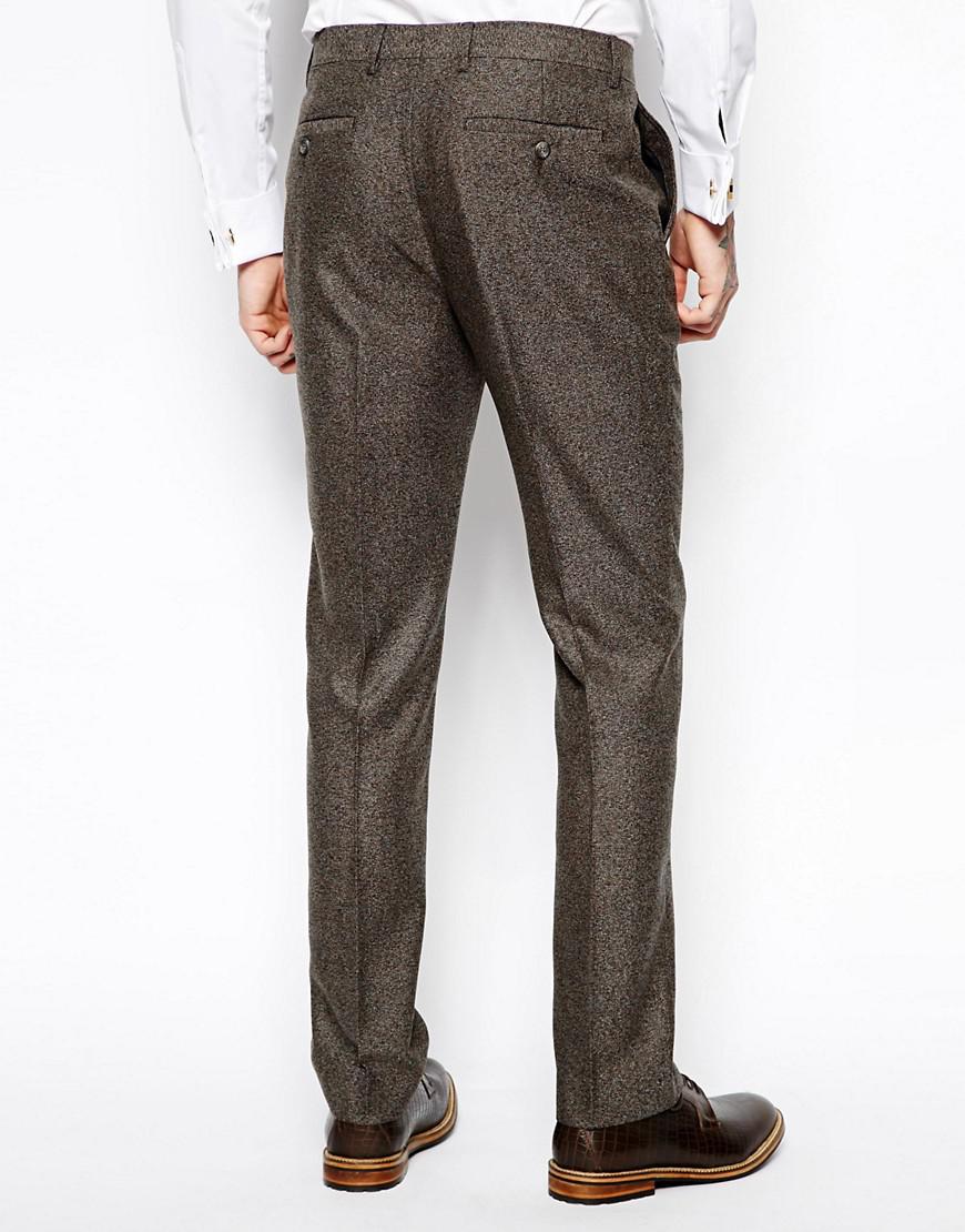 ASOS Synthetic Slim Suit Trousers In Herringbone in Brown ...