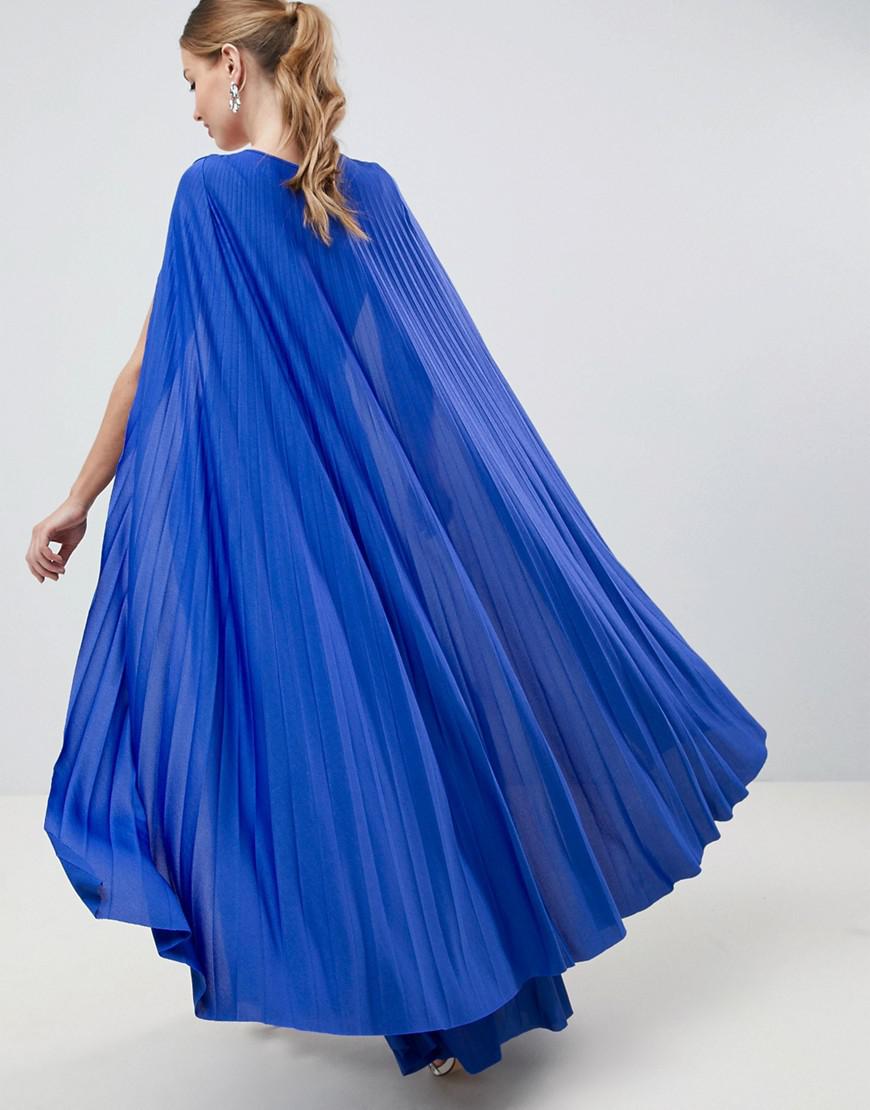 Robe longue cape plissee ASOS en coloris Bleu Lyst