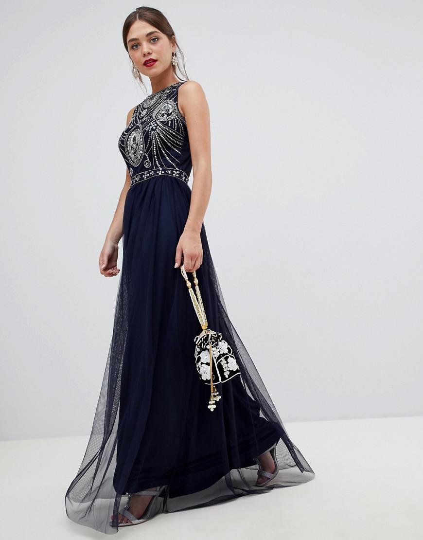 frock and frill embellished maxi dress
