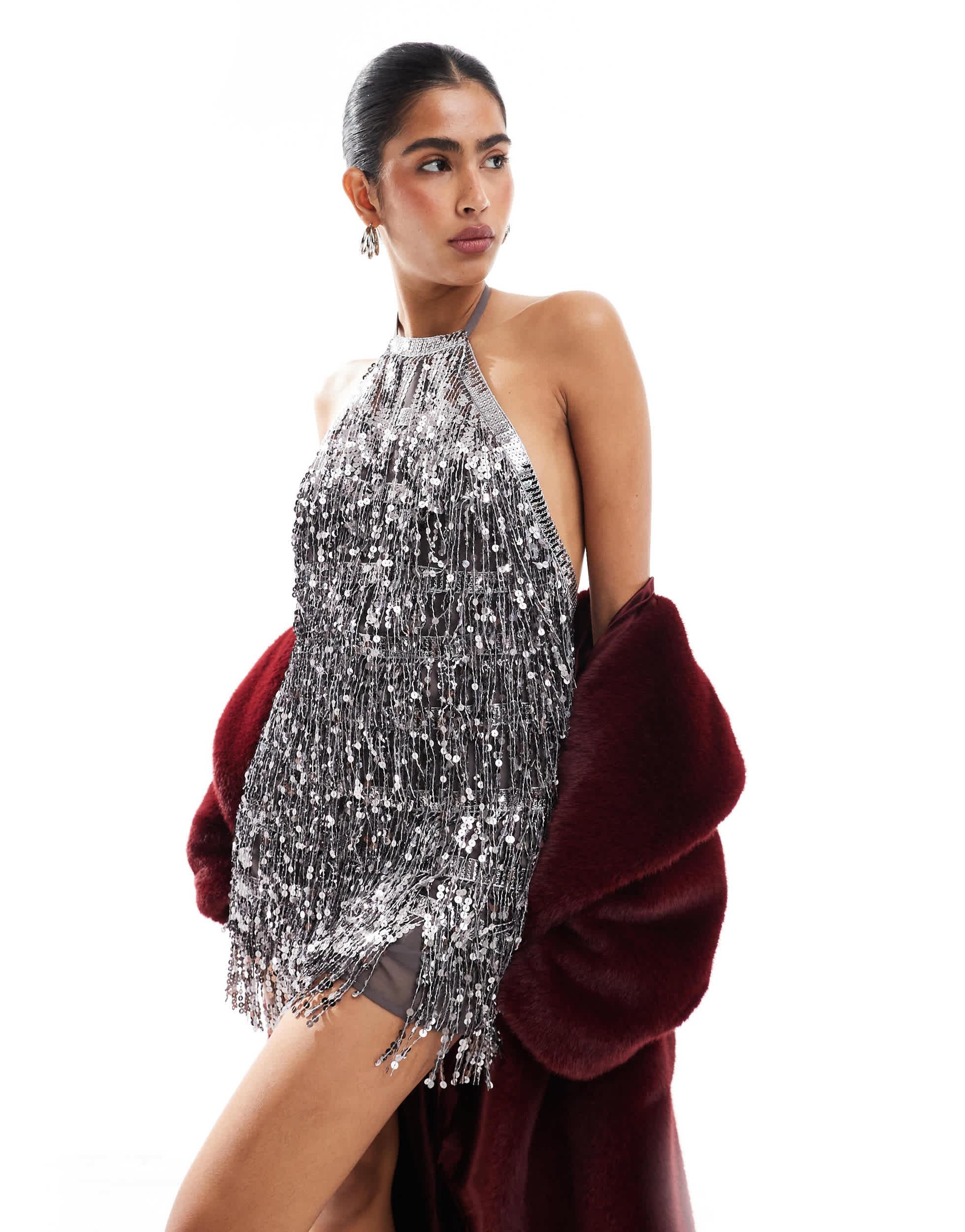 Maxi Dress Pull And Bear Jumper Dress Pull&Bear Sequin Halterneck