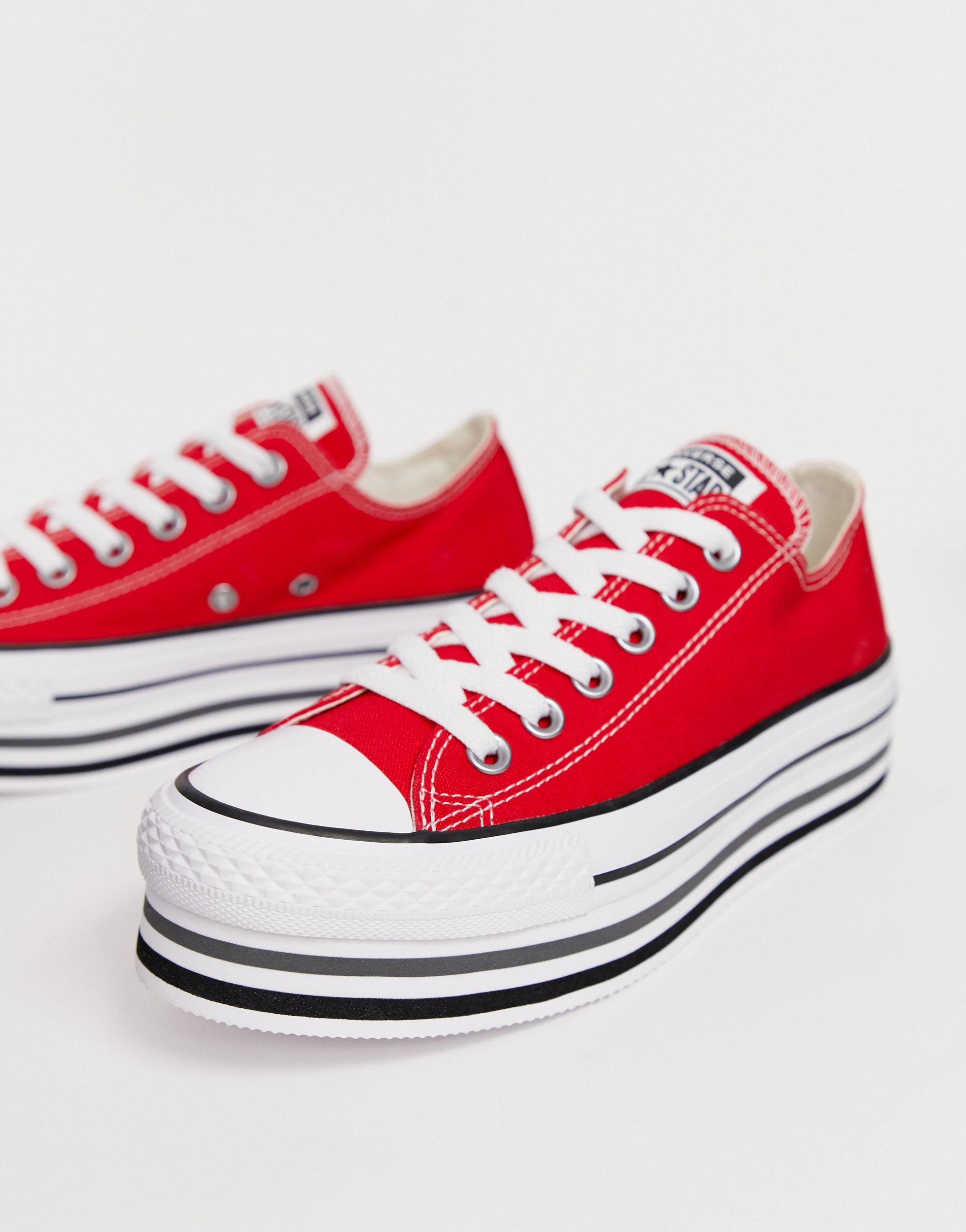 Converse Canvas Chuck Taylor All Star Platform Layer Red Trainers - Lyst