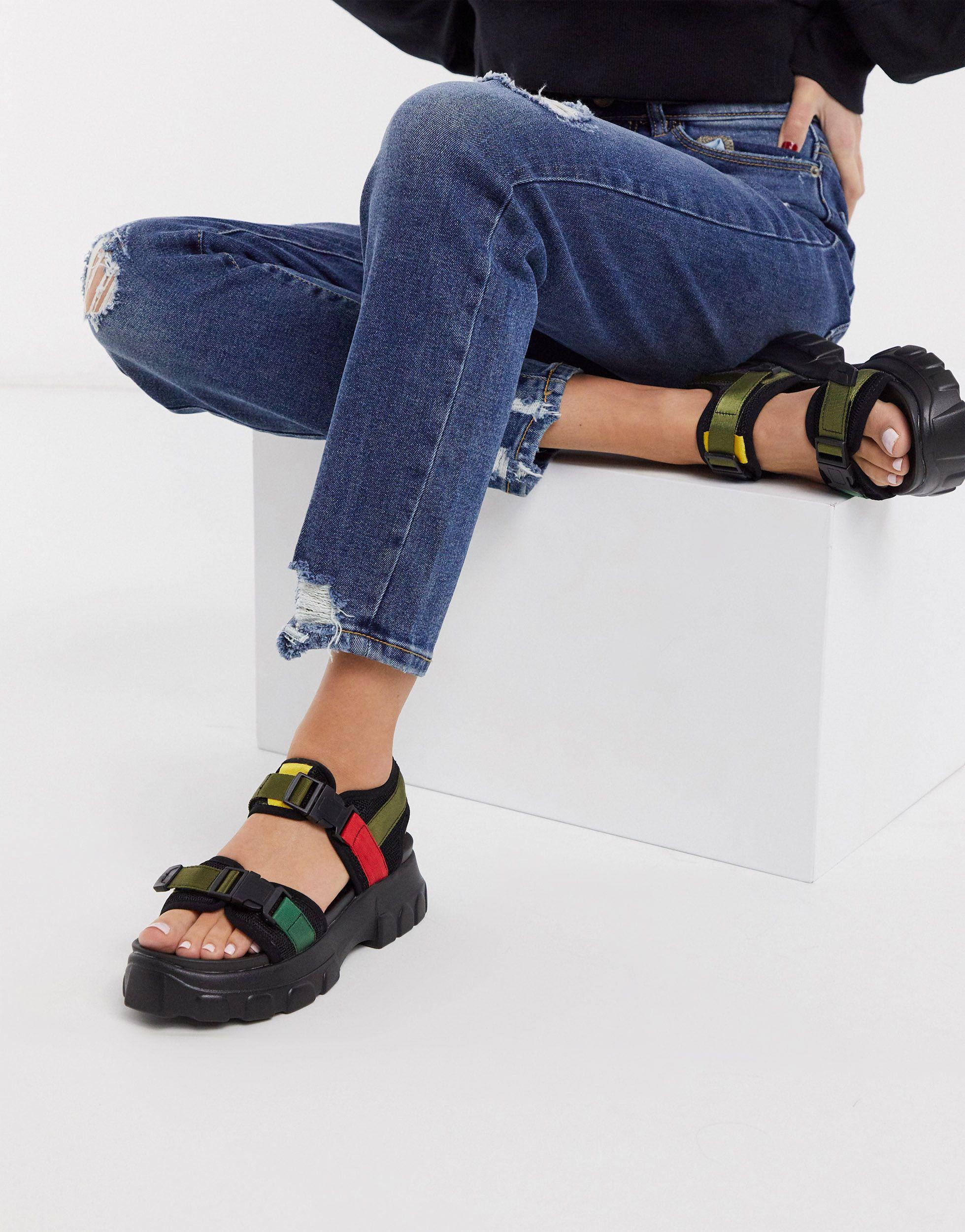Truffle Collection Sport Strap Chunky Sandals in Black | Lyst