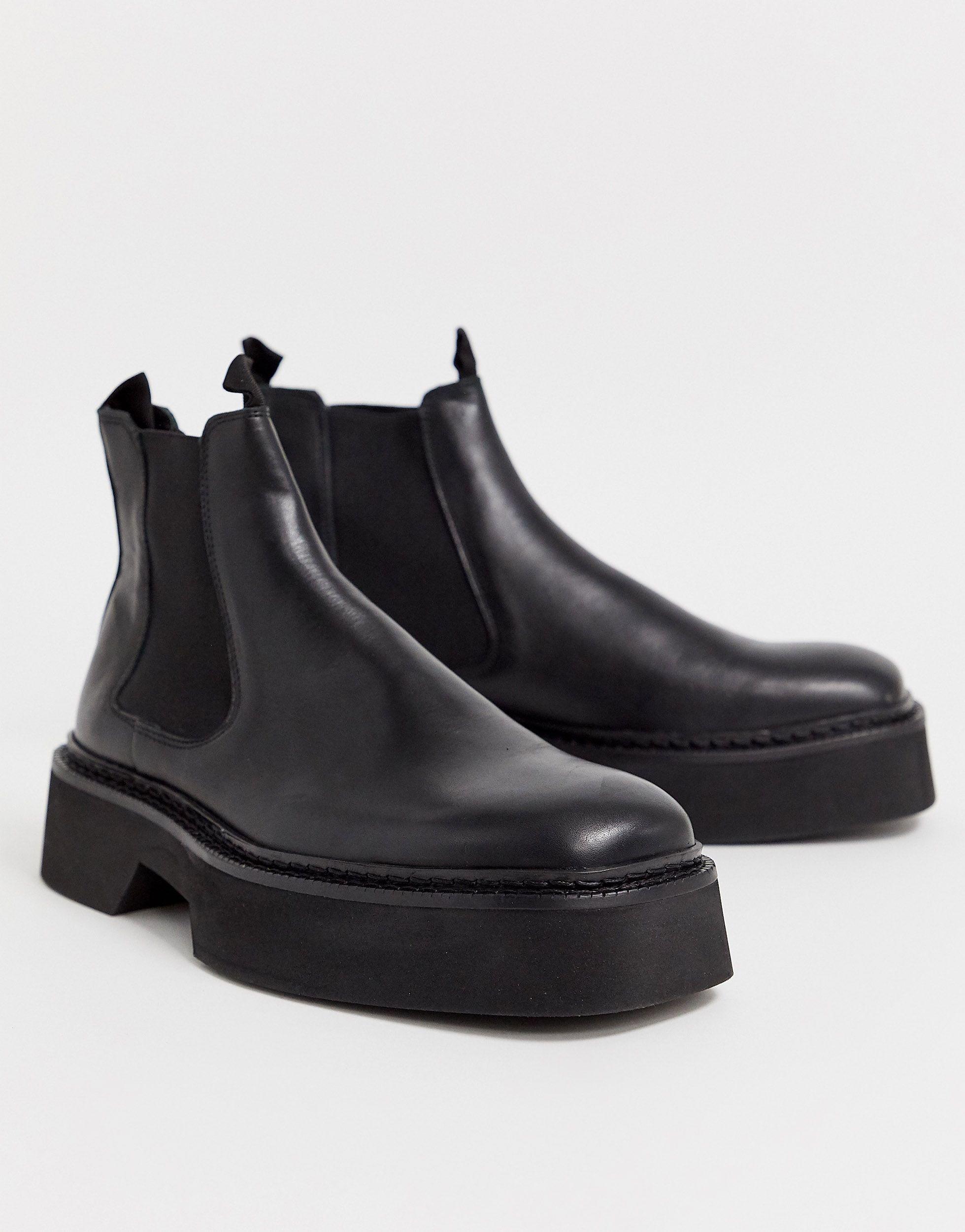 ASOS Leather Chelsea Square Toe Boots in Black for Men - Lyst
