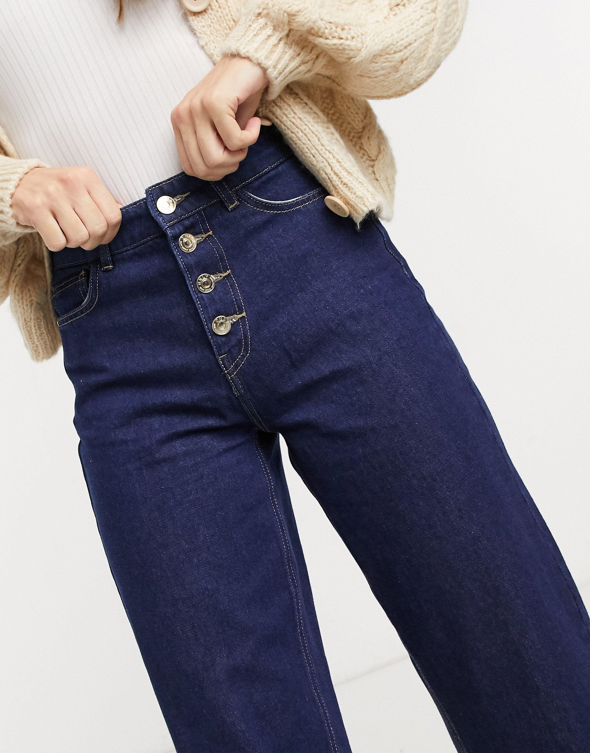 ONLY Molly High Waisted Button Detail Wide Leg Jeans in Blue | Lyst