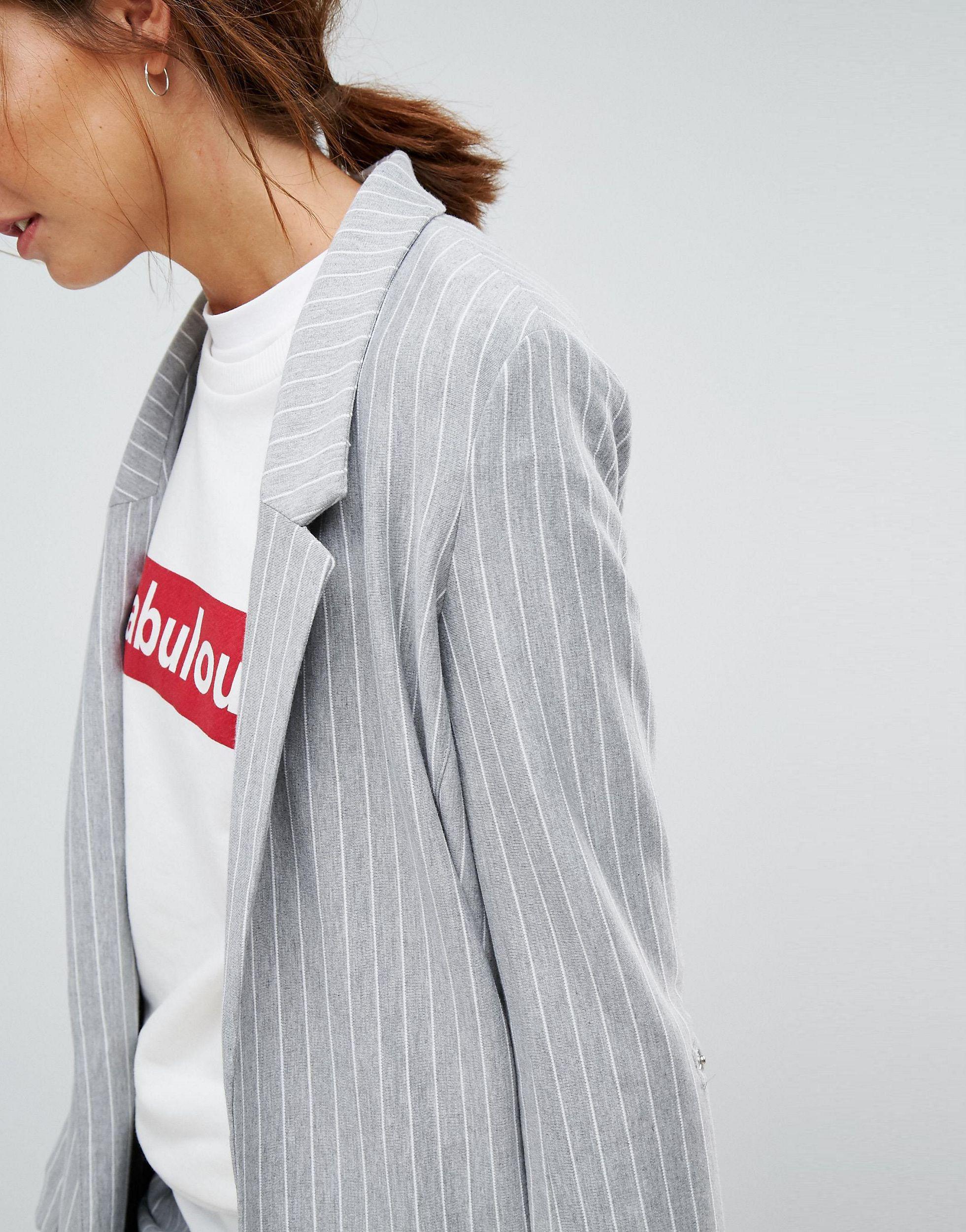 Grey and top white striped blazer