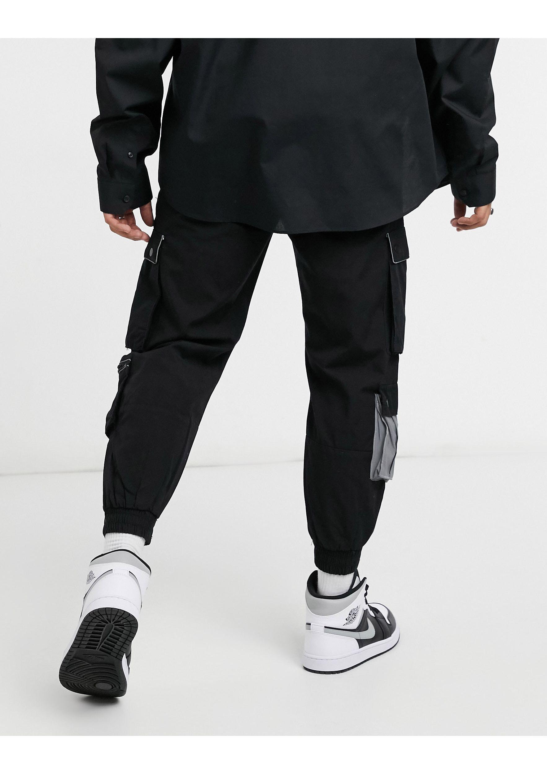 Bershka Denim Utility Cargo Pants in Black for Men Lyst