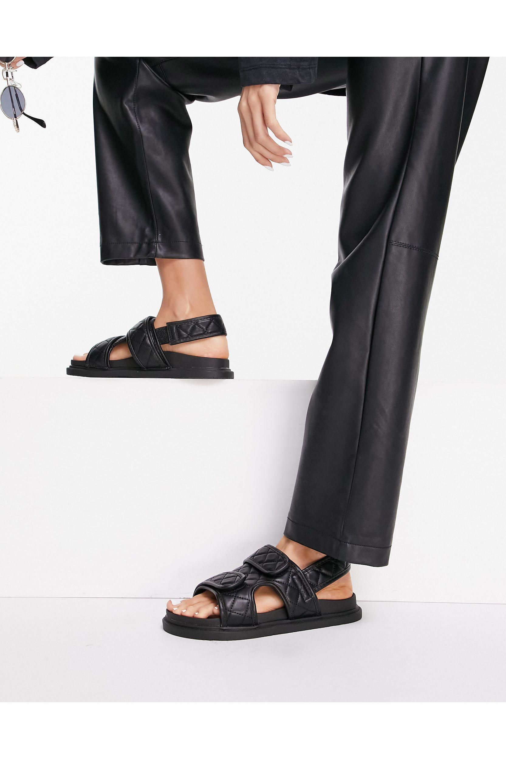 black quilted flat sandals