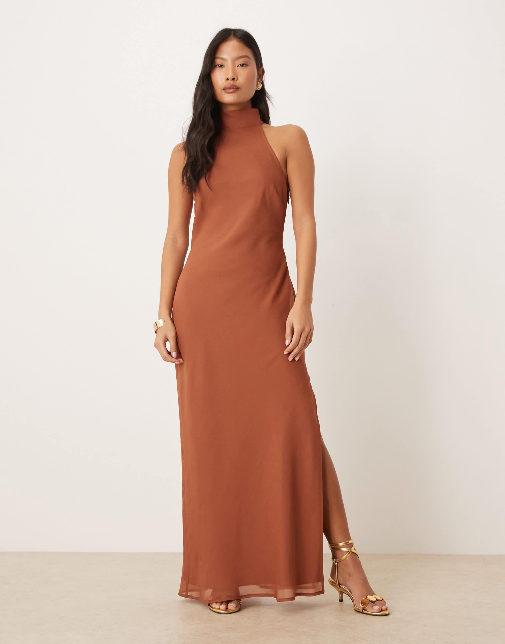 strapless open back dress Hollis Pleated Ruffle Sleeves Maxi Dress Blue / XL main image 1