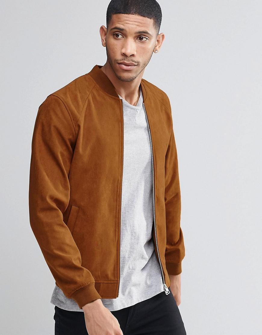 Pull&Bear Faux Suede Bomber Jacket In Tan in Brown for Men | Lyst